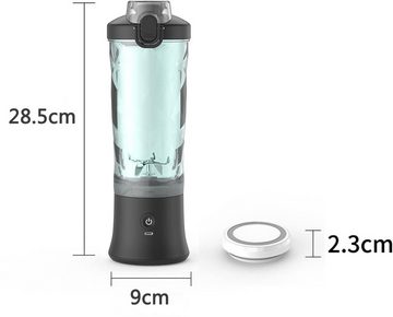 Coonoor Standmixer 600ML Tragbarer Smoothie Maker Standmixer, mit 6 Edelstahlmesser, mit USB-Ladekabel, Tragbarer Mixer für Smoothies, Saft und Shakes