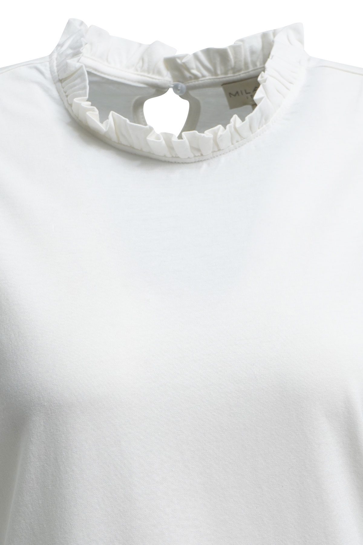Milano Italy T-Shirt ROUND NECK WITH RUFFLE 1/1 SLEEVE B, OFFWHITE