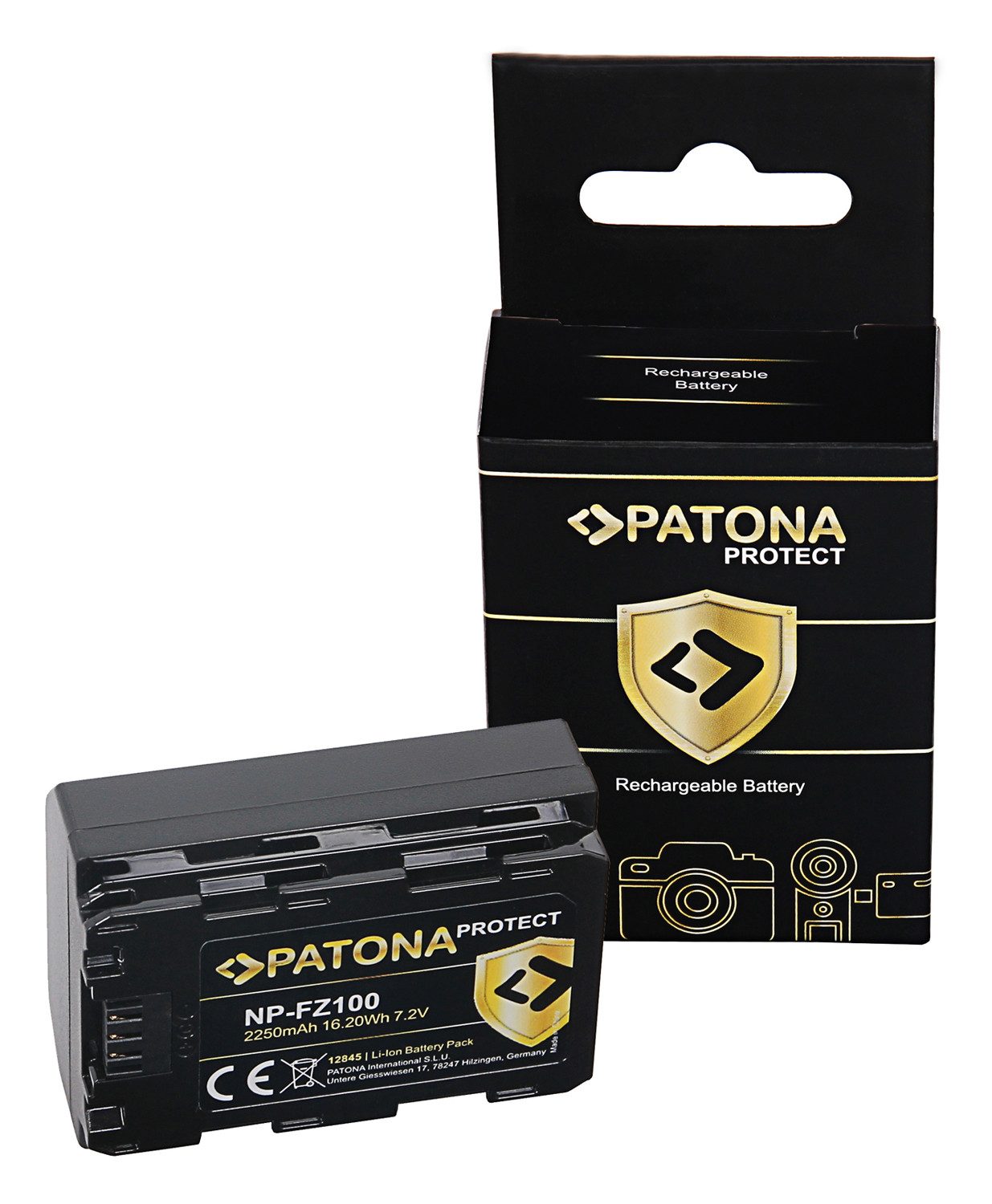 Patona Protect Akku für Sony Alpha 7 III 7R 6600 Alpha 9 Kamera-Akku NP-FZ100 2250 mAh, hitzeresistentes V1 Gehäuse