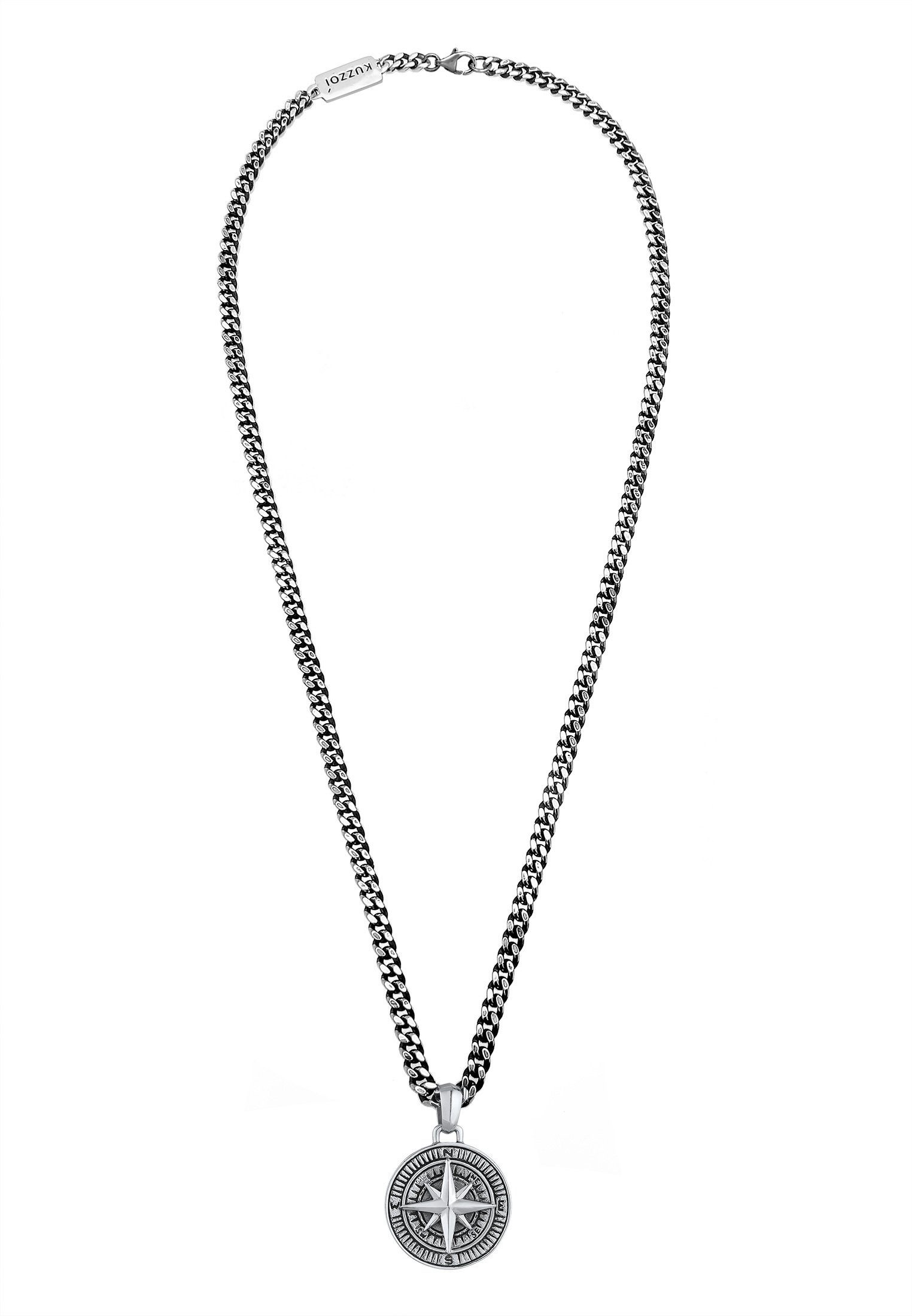 Kuzzoi Kette mit Anhänger Herren Panzerkette Kompass Maritim 925er Silber