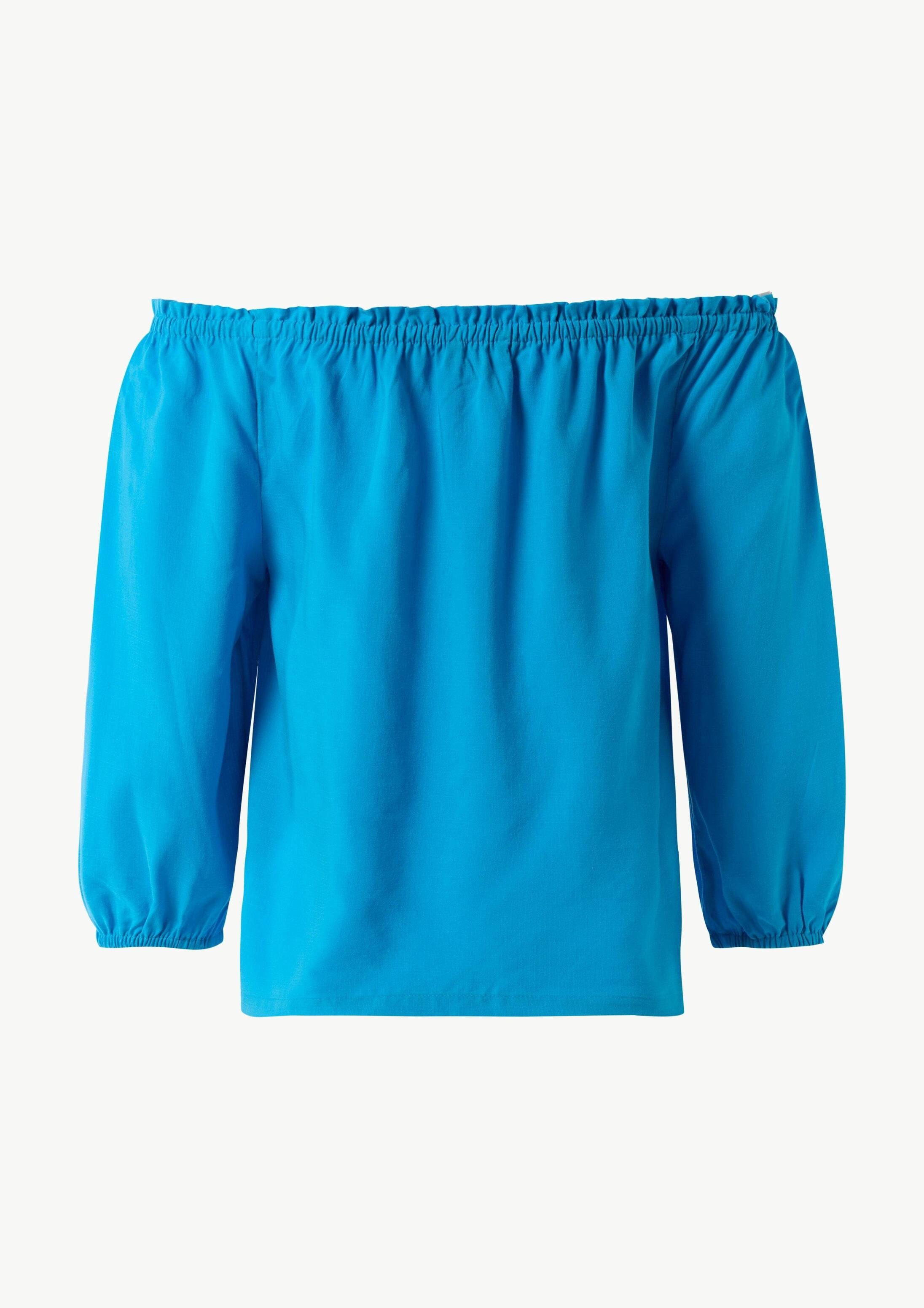 comma Kurzarmbluse Bluse Carmen-Bluse aus Lyocellmix mit elastischem Ausschnitt