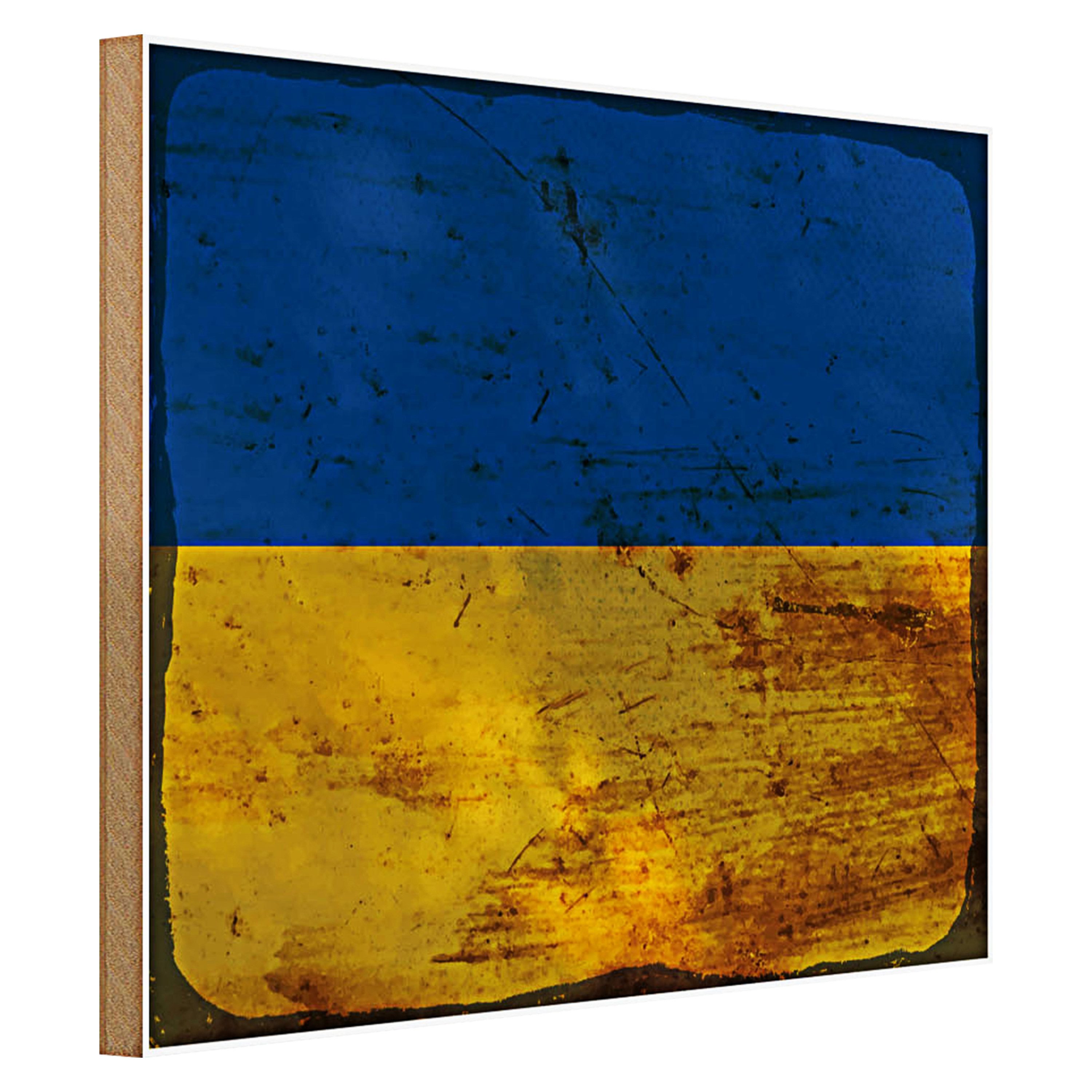 Roomando Holzbild Flagge Ukraine 40x30cm Flag of Ukraine Rost