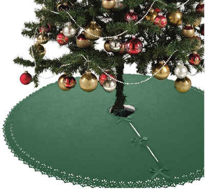 Baumteppich Weihnachtsbaumdecke / Baumunterlage mit Knöpfen & Satin-Schleifen, wometo, Rund