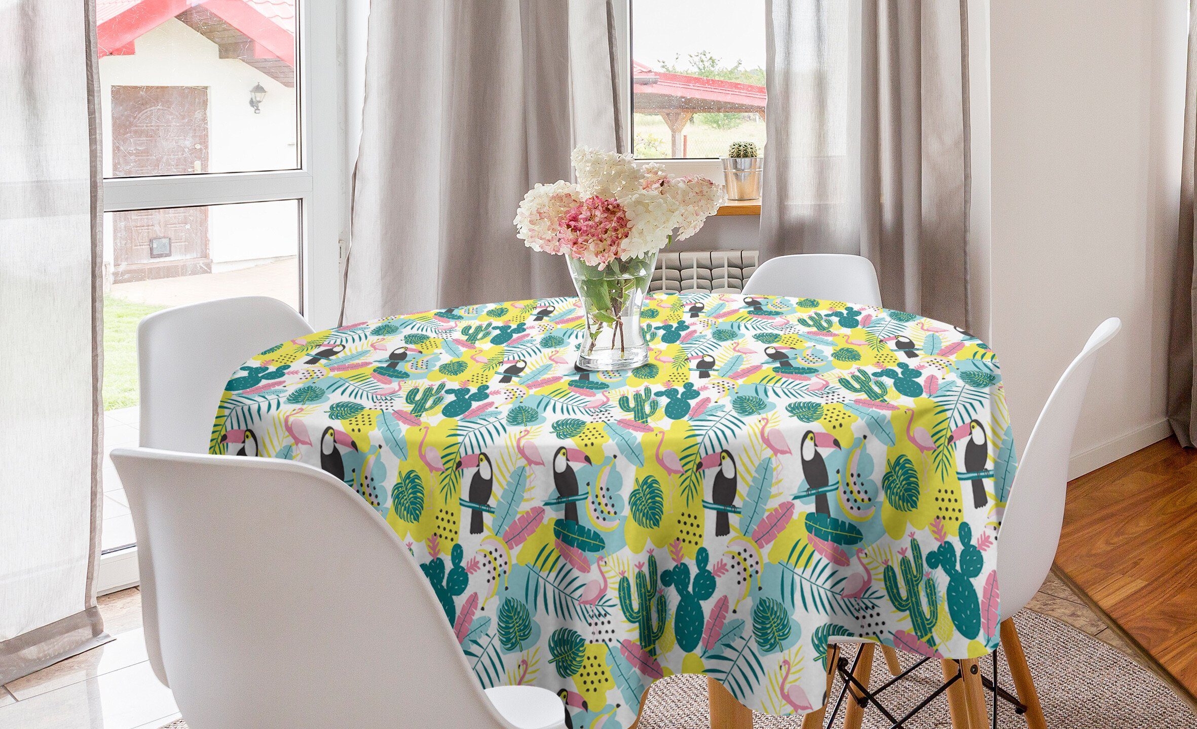 Tischdecke Tischdecke Kreis Tropisch Esszimmer Abdeckung Dekoration, Aloha Vogel-Kunst Küche Natur für Abakuhaus
