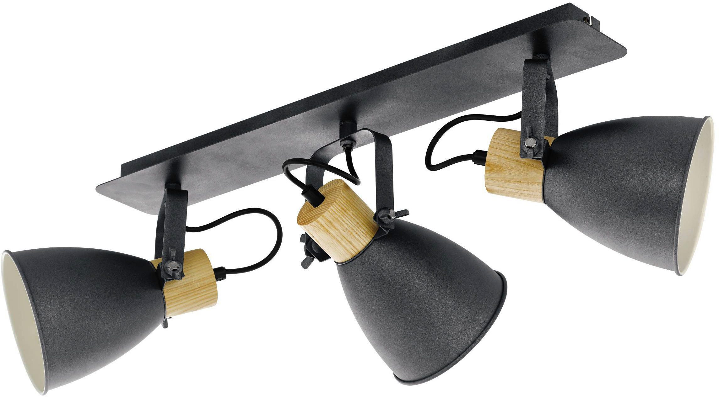 EGLO Deckenleuchte Coswarth Deckenlampe, Vintage, Industrial, E27, Flurlampe, Lampe, ohne Leuchtmittel, Spot - L67 x B14 x H24cm - anthrazit, creme-weiß, braun - 3X40W exkl.