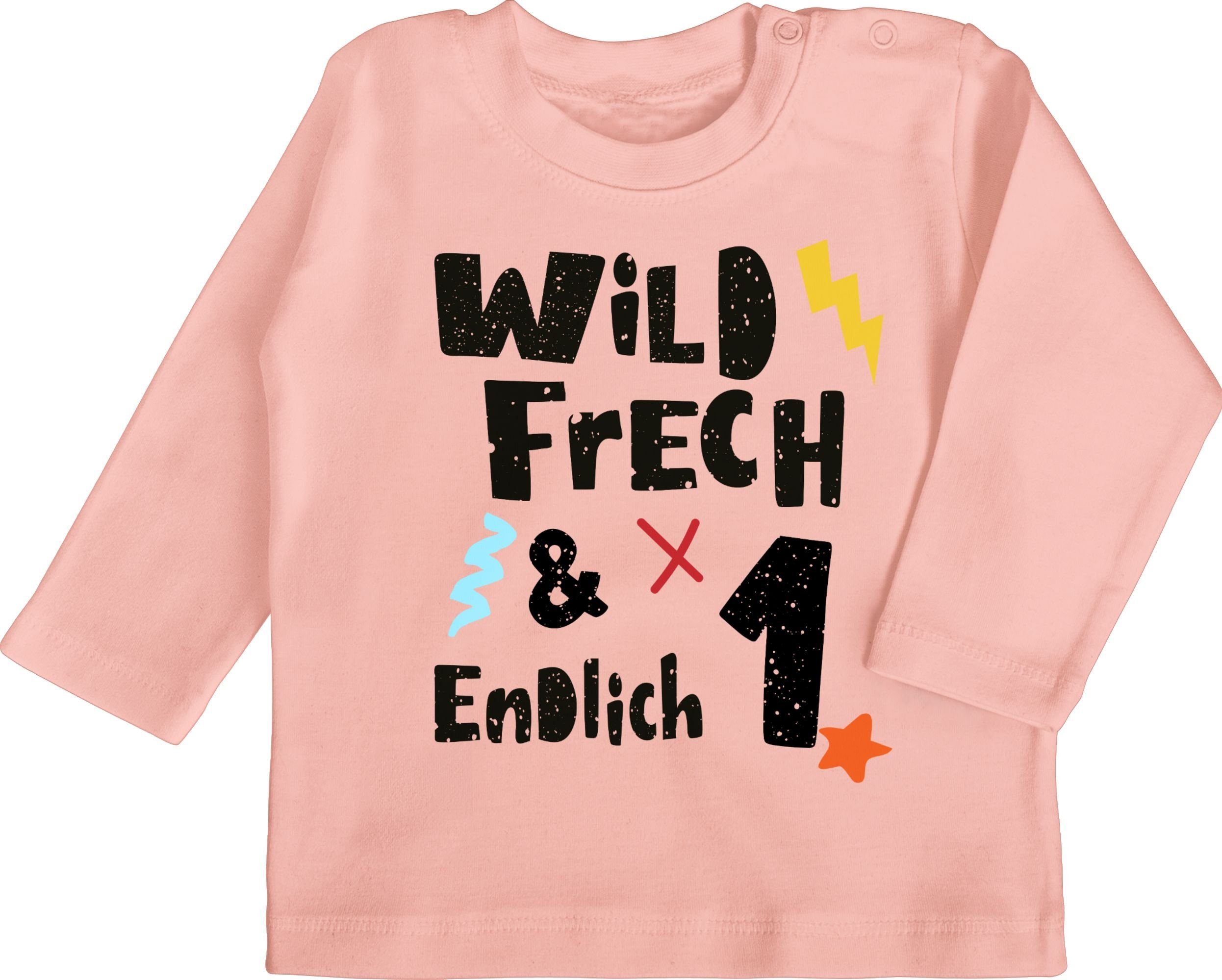 Shirtracer T-Shirt Wild frech und endlich 1 - Wunderbar ein Jahr 1. Geburtstag 3 Babyrosa