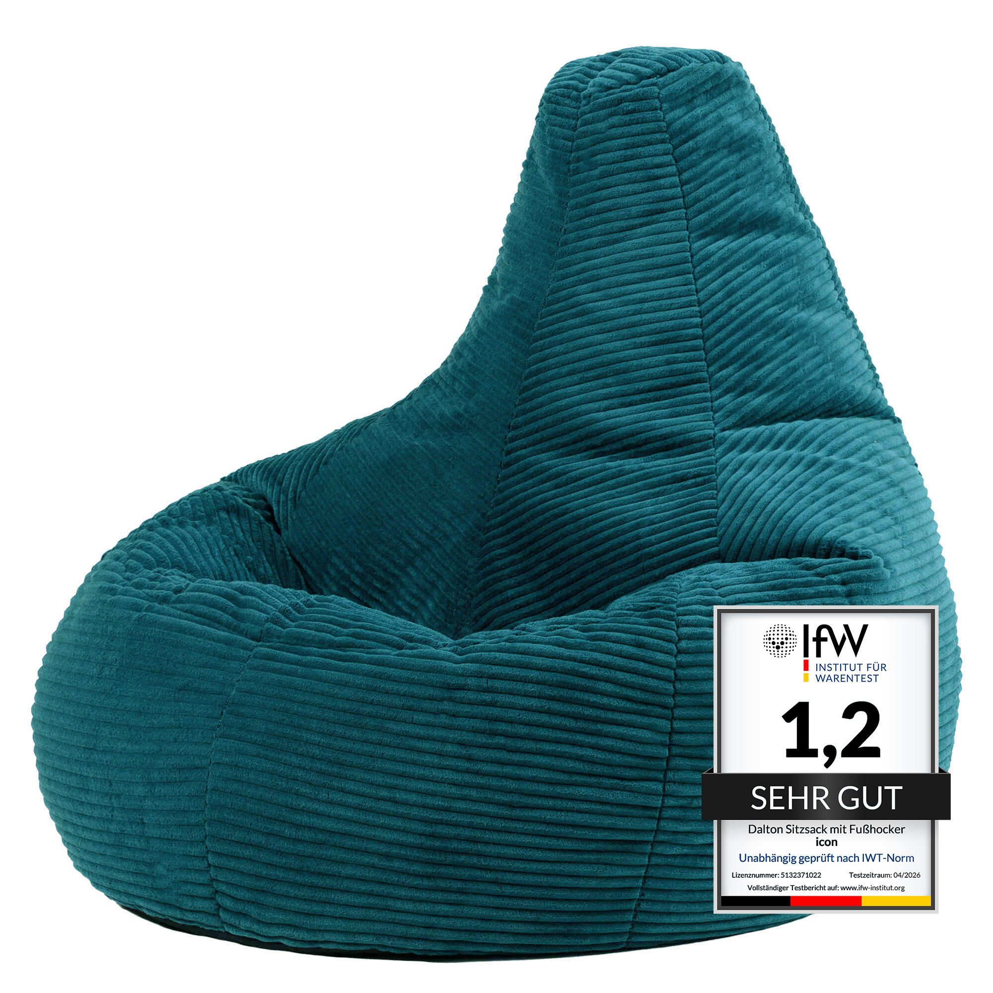 icon Sitzsack Sessel mit Rückenlehne aus Cord „Dalton“, Sitzsack XXL, Gaming Sitzsack, Made in Germany, Erwachsene & Kinder