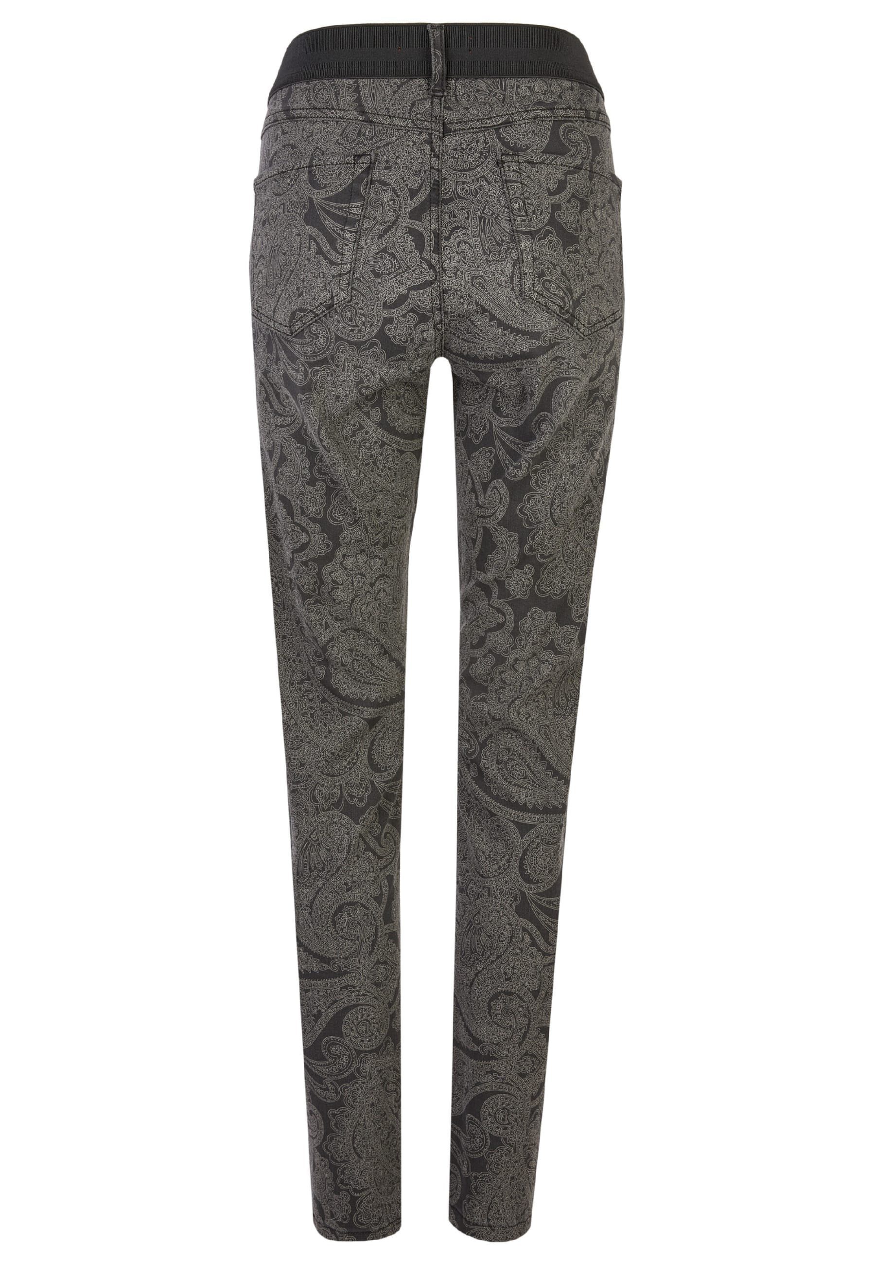 mit Label-Applikationen Jeans Size mit Slim-fit-Jeans One Paisley-Muster anthrazit ANGELS