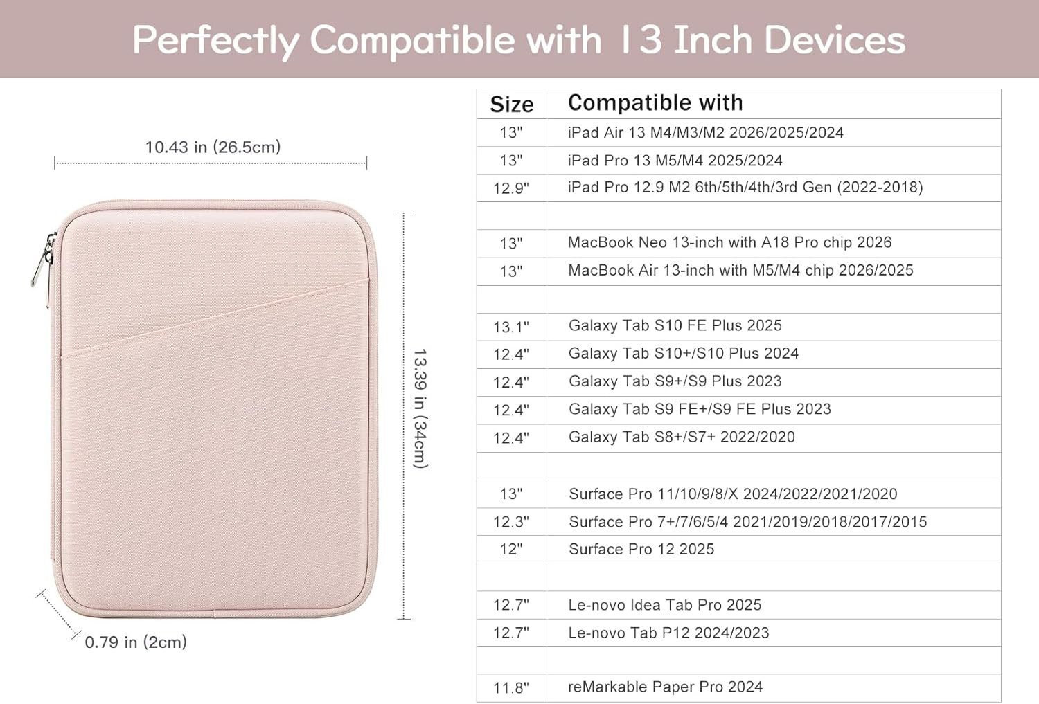 FELIXLEO Tablet-Hülle 13 Zoll Tablet Tasche für iPad Pro 13 M4 & Galaxy Tab, Rosa – Bild 2 von 5