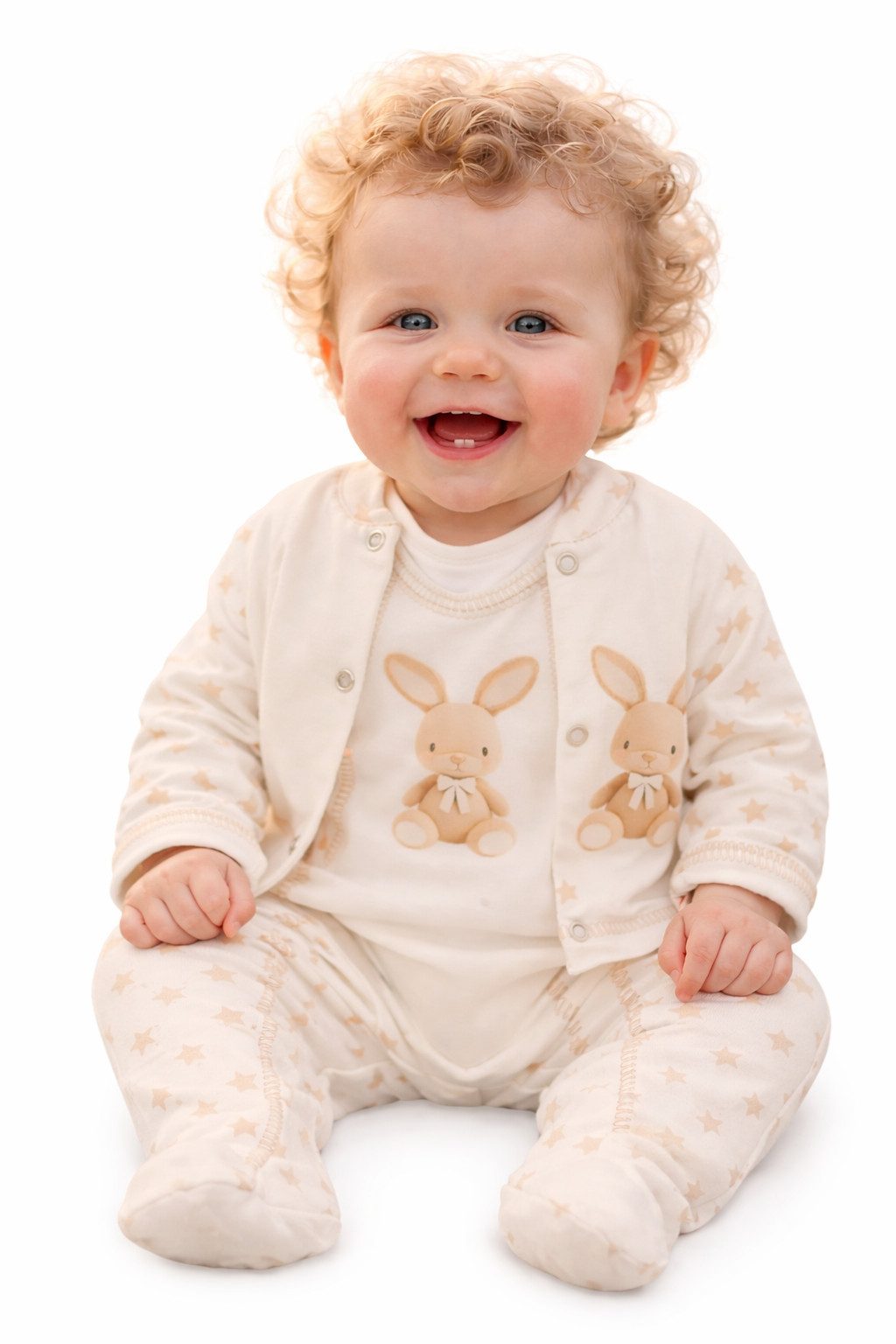 La Bortini Strampler Baby Anzuf Erstlingsset in Creme Hemdchen Stramplerhose aus reiner Baumwolle, 44 50 56
