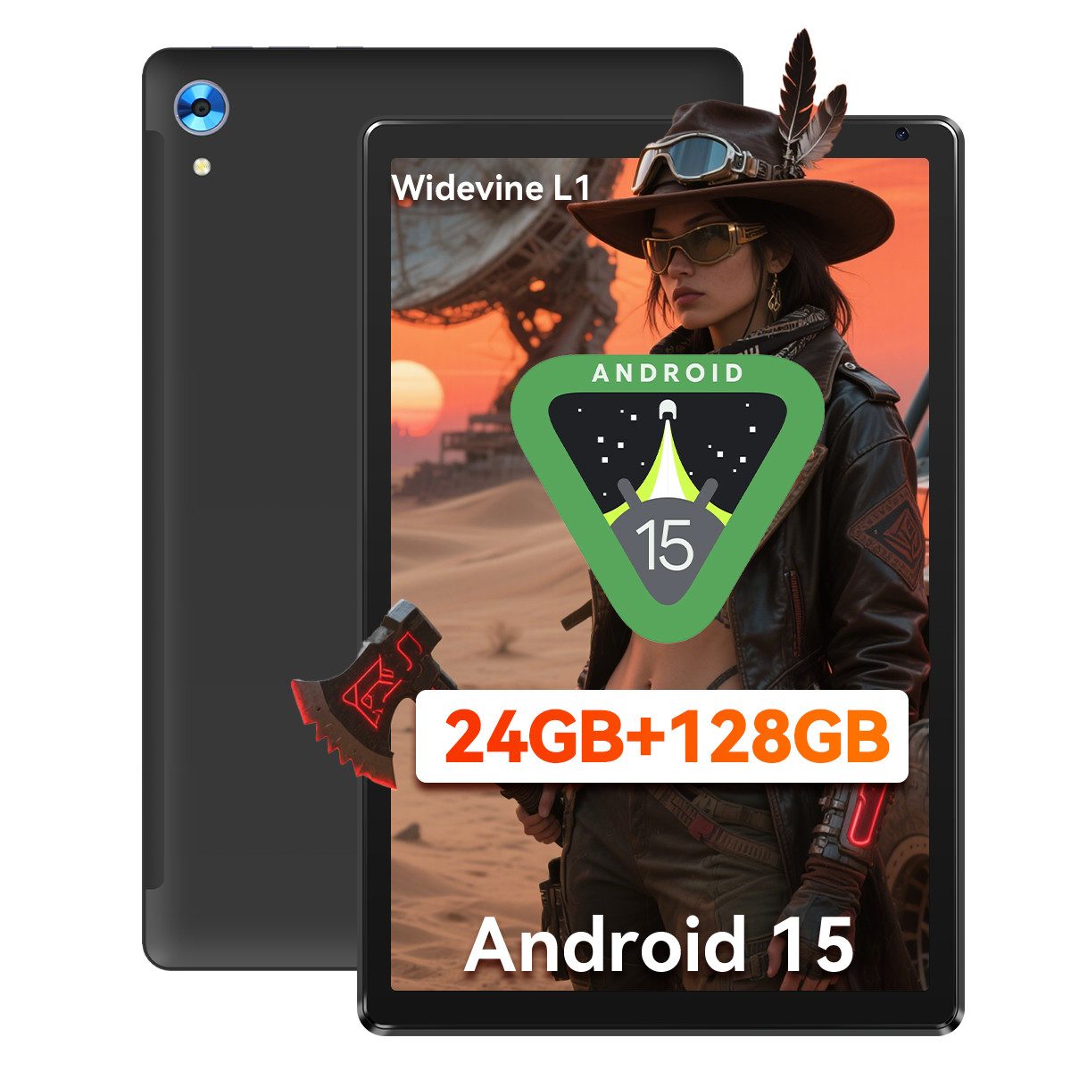 BUFO 10 Zoll Android 15, Octa-Core 24GB RAM+128GB, 1280x800 IPS HD, 5000mAh Tablet (10", 128 GB, Android, WiFi 6, HD-IPS-Blaulichtfilter, 5G/2.4G WiFi, GMS-Zertifizierung)