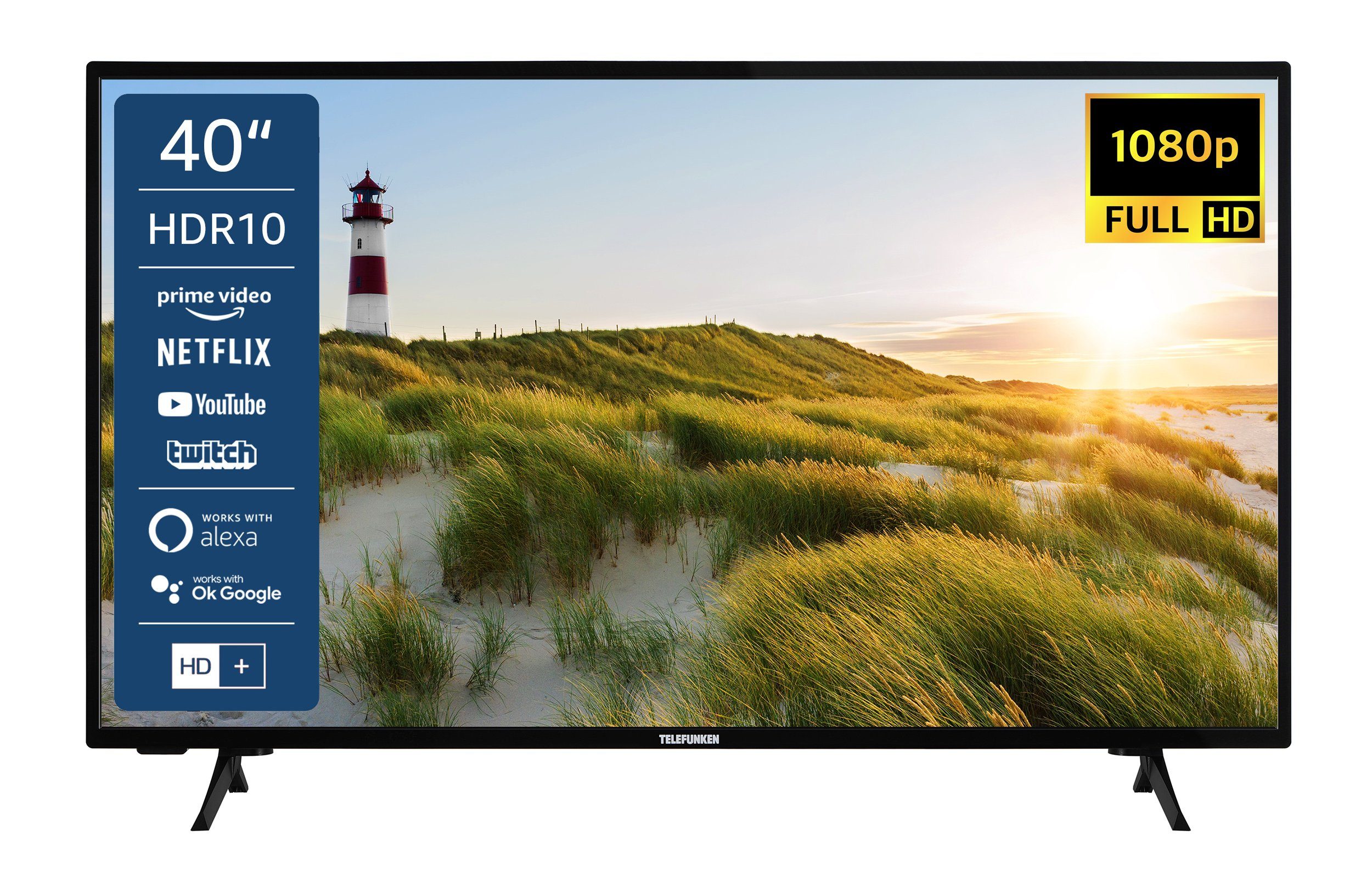 Telefunken XF40K550 LCD-LED Fernseher (102 cm/40 Zoll, Full HD, Smart TV,  HDR, Triple-Tuner, 6 Monate HD+ gratis, Alexa & Google Assistant)