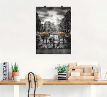 Artland Wandbild Amsterdam Herengracht & Sonnenstrahlen, Fahrräder (1 St), als Leinwandbild, Poster in verschied. Größen