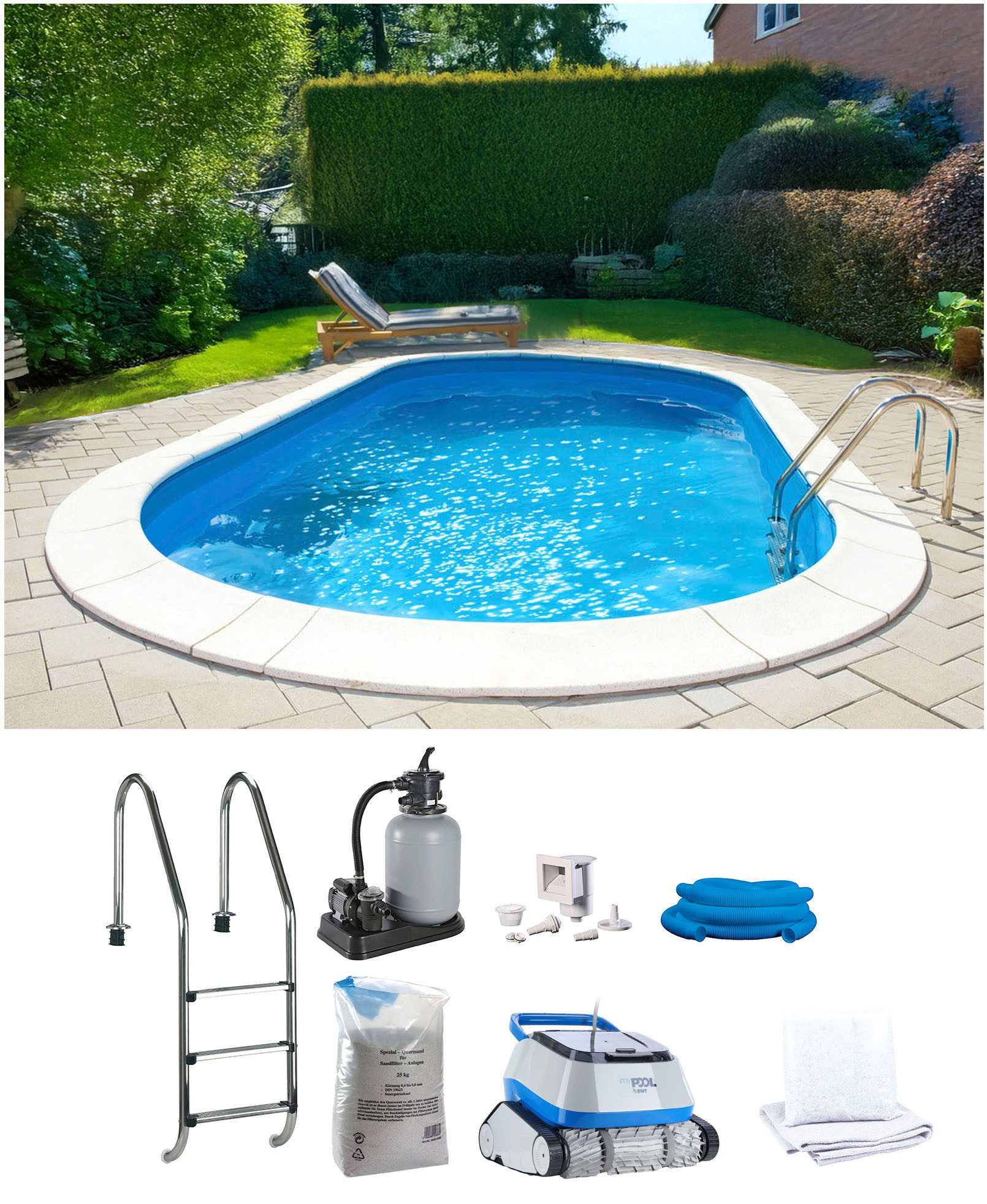 my POOL BWT Ovalpool POWER, BxLxH: 360x737x120 cm (Komplett-Set, 7-tlg), in 2 Folienfarben erhältlich, inkl. Poolroboter POWER ONE4ALL