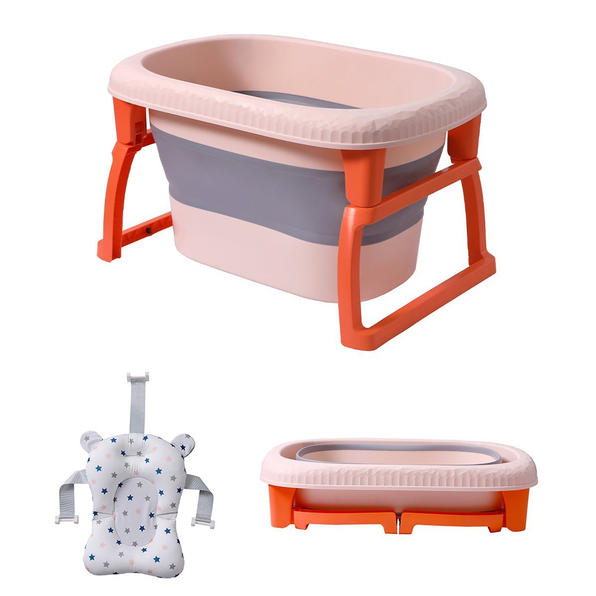 IKIDO Babybadewanne 3 in 1 Faltbare Badewanne für Kleinkinder & Kinder, Haustier, (Tragbare Badewanne für Dusche, Kinder Summer Schwimmbad), Wanne mit Badewannensitz für 3-6 Jahre und Duschrille für 0-3 Jahre orange