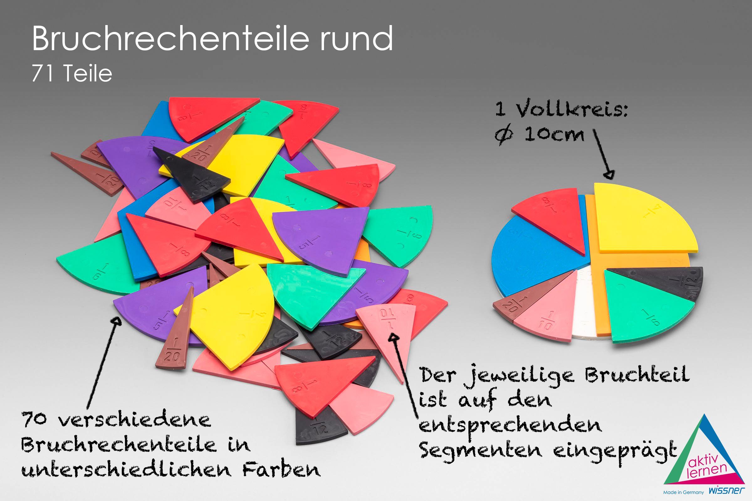 Wissner® aktiv lernen Lernspielzeug Bruchrechenteile rund (71 Teile), Bruchrechnen lernen RE-Plastic®, RE-Plastic®