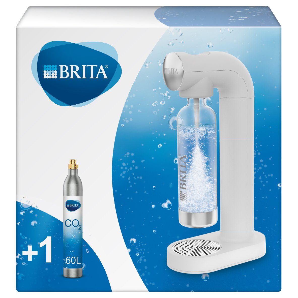 BRITA Wassersprudler sodaONE (weiss), (1x BRITA Wassersprudler inkl. 1x CO2-Zylinder & 1x Sprudlerflasche), inkl. 1 PET-Flasche und 1 CO2-Zylinder