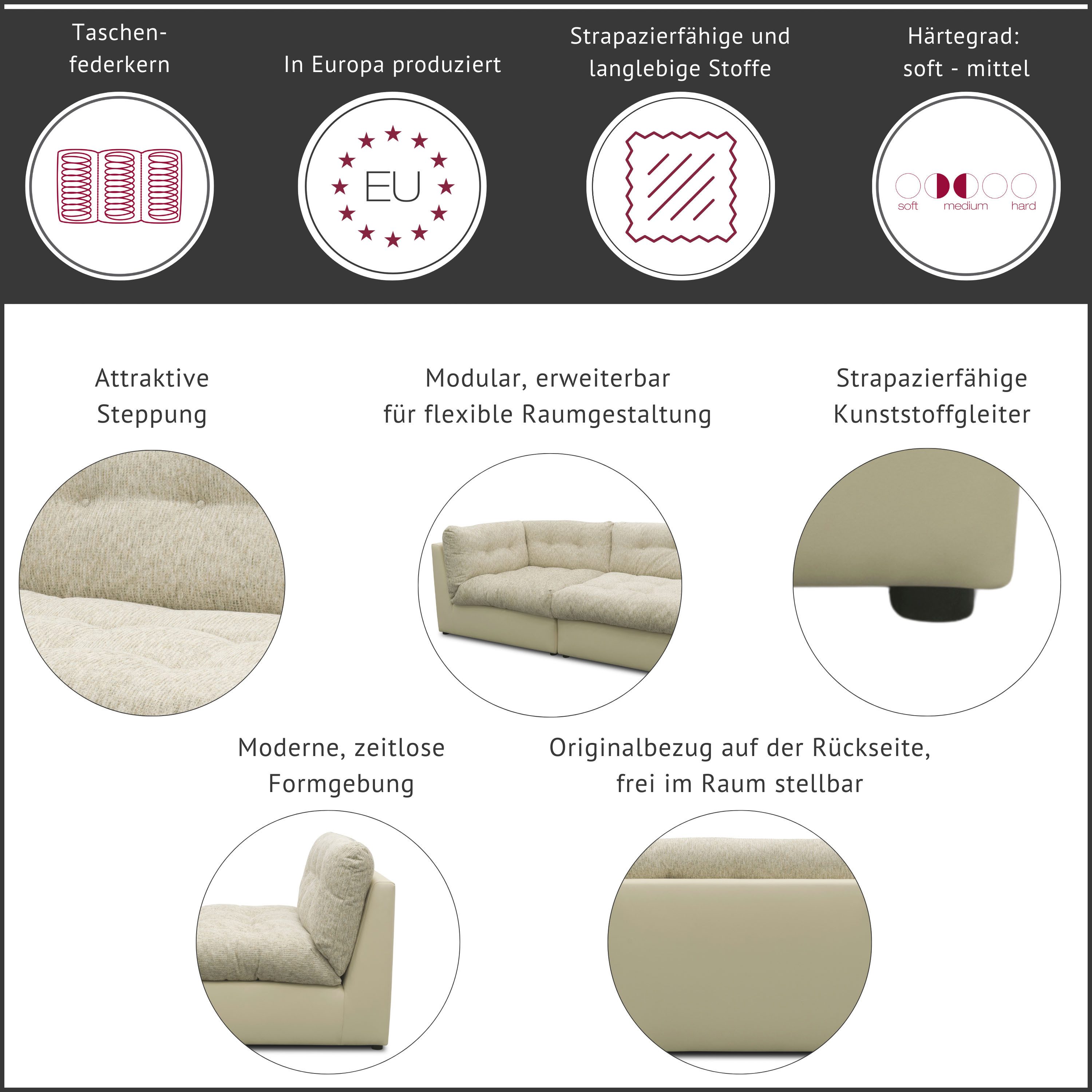 DOMO collection Sofa-Eckelement Caleo, B/T: 117/117 cm, modular, großzügige Polsterung, Federkern, erweiterbar mit Sofaelement, Einzelsofa