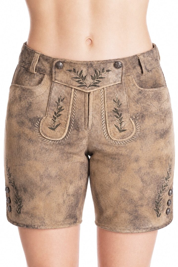 Lederhose Trachtenlederhose Damen - KASTANIE - fungi/grün