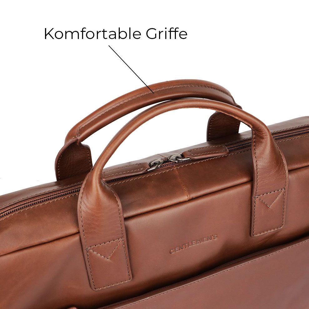 Gentlemen's Laptoptasche Slim - Notebooktasche aus Leder mit Schultergurt 14 & 16 Zoll, Echtleder, großes Hauptfach, Schultergurt, Geschenkverpackung