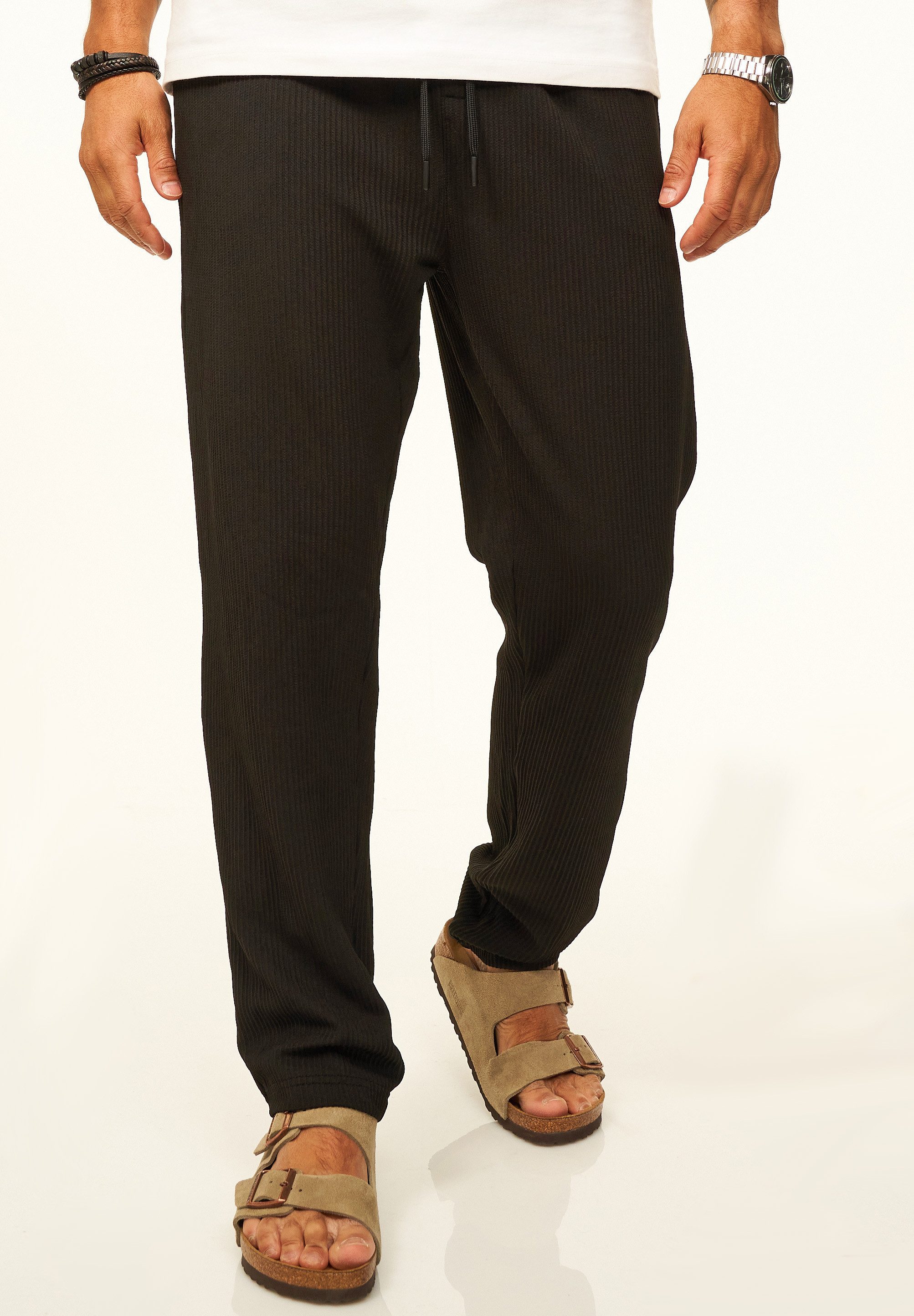 CARISMA Stoffhose im Chinohose Stil mit Gummibund & Kordel als Sommerhose Herren luftige Freizeithose mit Rippstruktur - Jogginghose