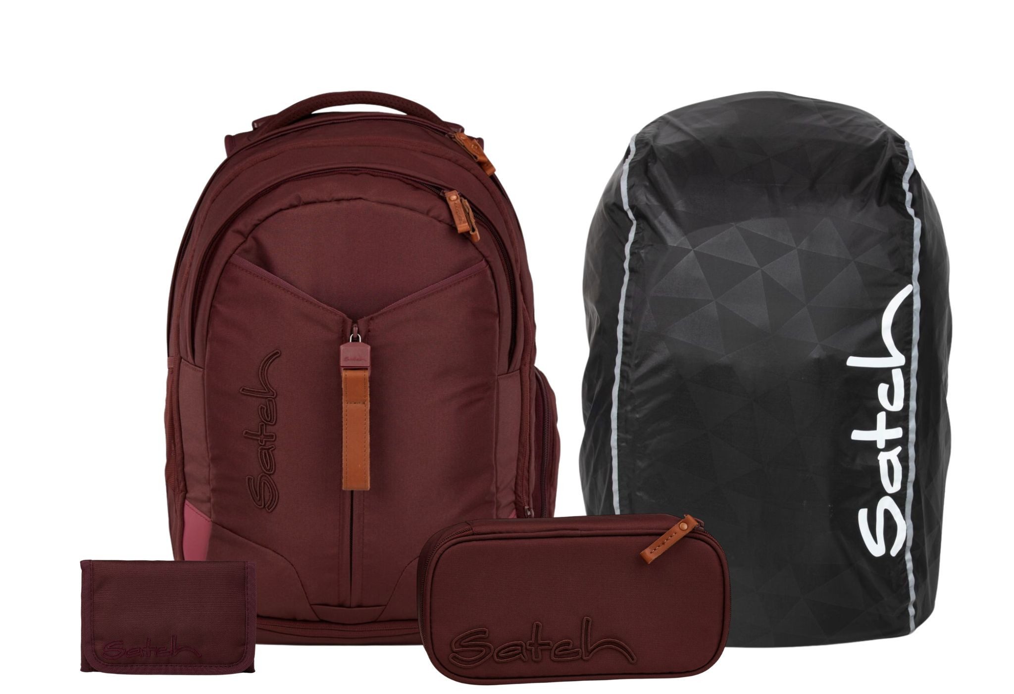 Satch Schulranzen Schulrucksack-Set MATCH Nordic Ruby 4-teilig (4-teilig), Schulranzen, ergonomisch, 30 + 5 Liter