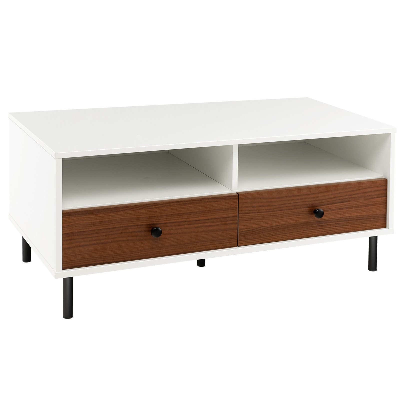 COSTWAY Couchtisch Wohnzimmertisch mit 2 Schubladen, Ablagen, rechteckig, 48x95x45cm
