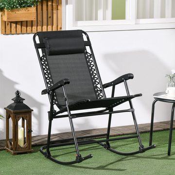 Outsunny Schaukelstuhl Klappbar Gartenstuhl, Schwingstuhl mit Kopfkissen (Schaukelsessel mit Kopfkissen, 1 St), für Garten, Balkon, Schwarz 95 x 64 x 106 cm