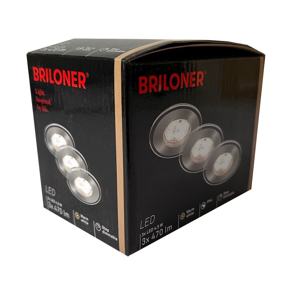 LED-Leuchtmittel 3 x Briloner LED Einbauleuchte Set Nickel matt IP44 3 x 5,5W 470lm