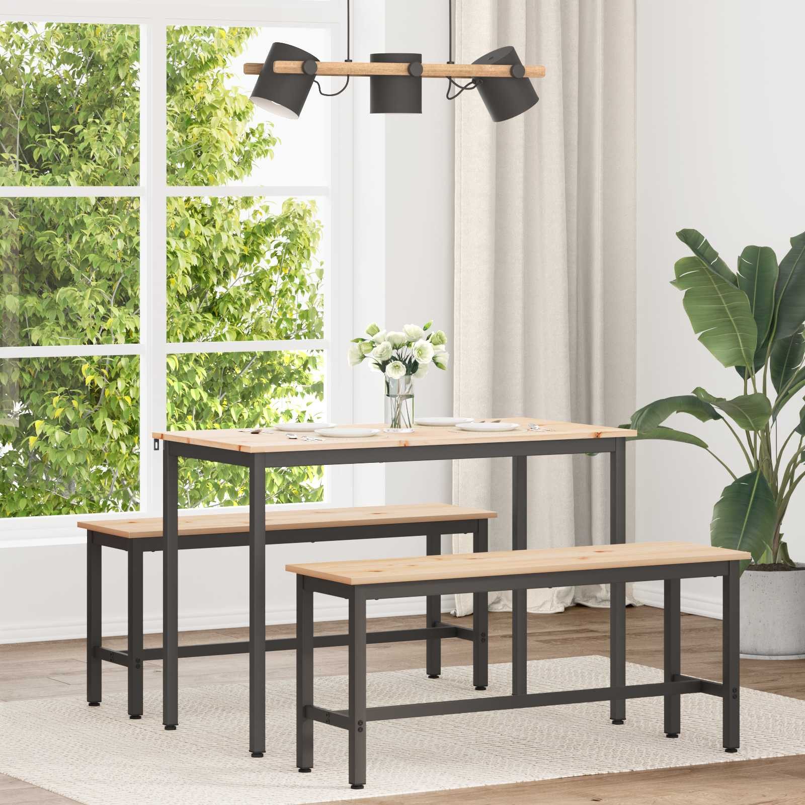 furnicato Esstisch Massivholz 110 x 55 x 75 cm Natur (1-St), Stabiler Küchentisch mit quadratischen Metallbeinen für innen