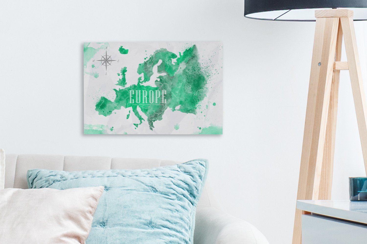 OneMillionCanvasses® Leinwandbild Weltkarte - Europa - St), cm Leinwandbilder, Farbe, (1 Aufhängefertig, 30x20 Wandbild Wanddeko