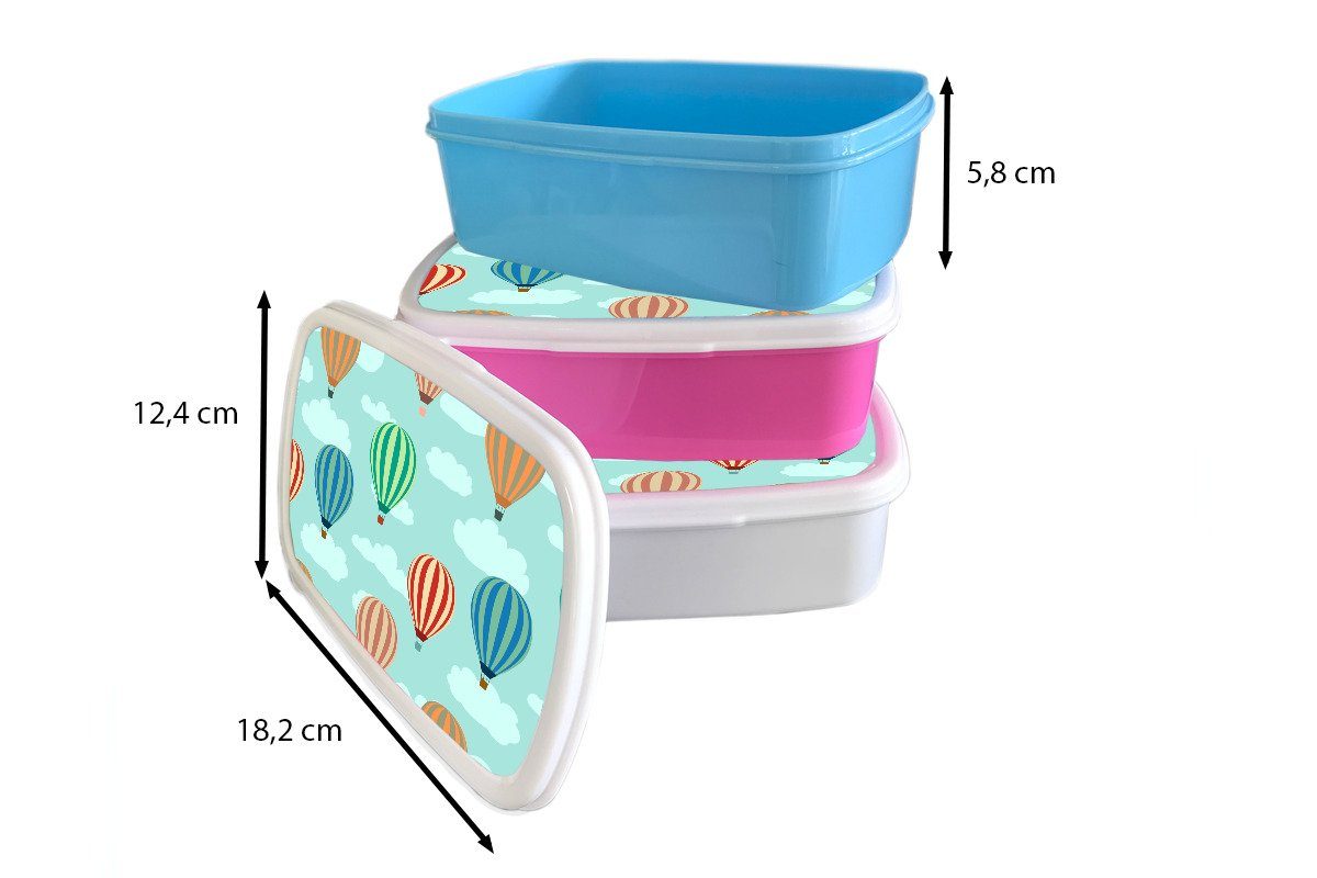 MuchoWow Lunchbox Muster Brotdose, Brotbox - Kunststoff, für und Luft Kinder weiß für (2-tlg), Mädchen - Ballon, Jungs und Erwachsene