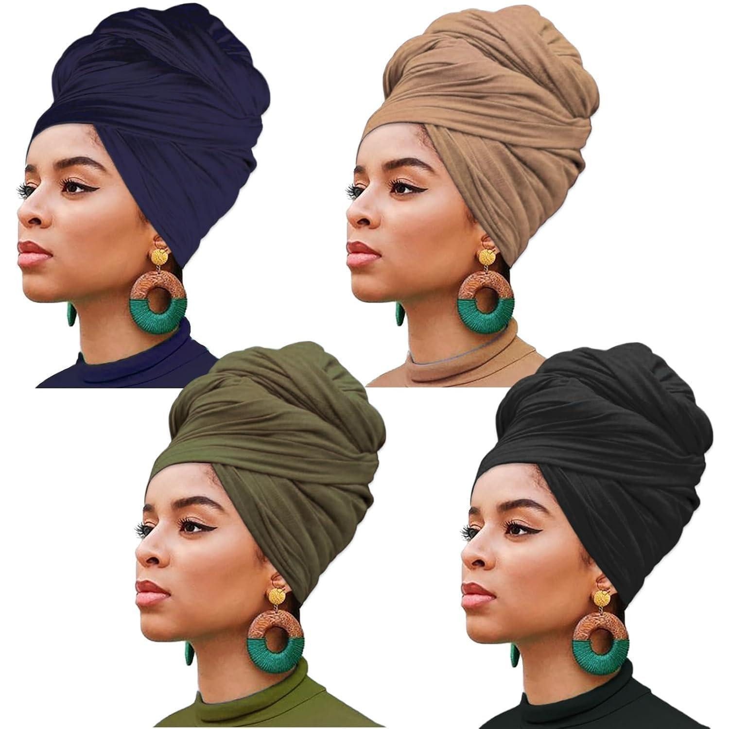 LuxusKollektion Turban Turban Head Wrap 4 Stück Extra Long Breathable Ultra Soft, (4-St)