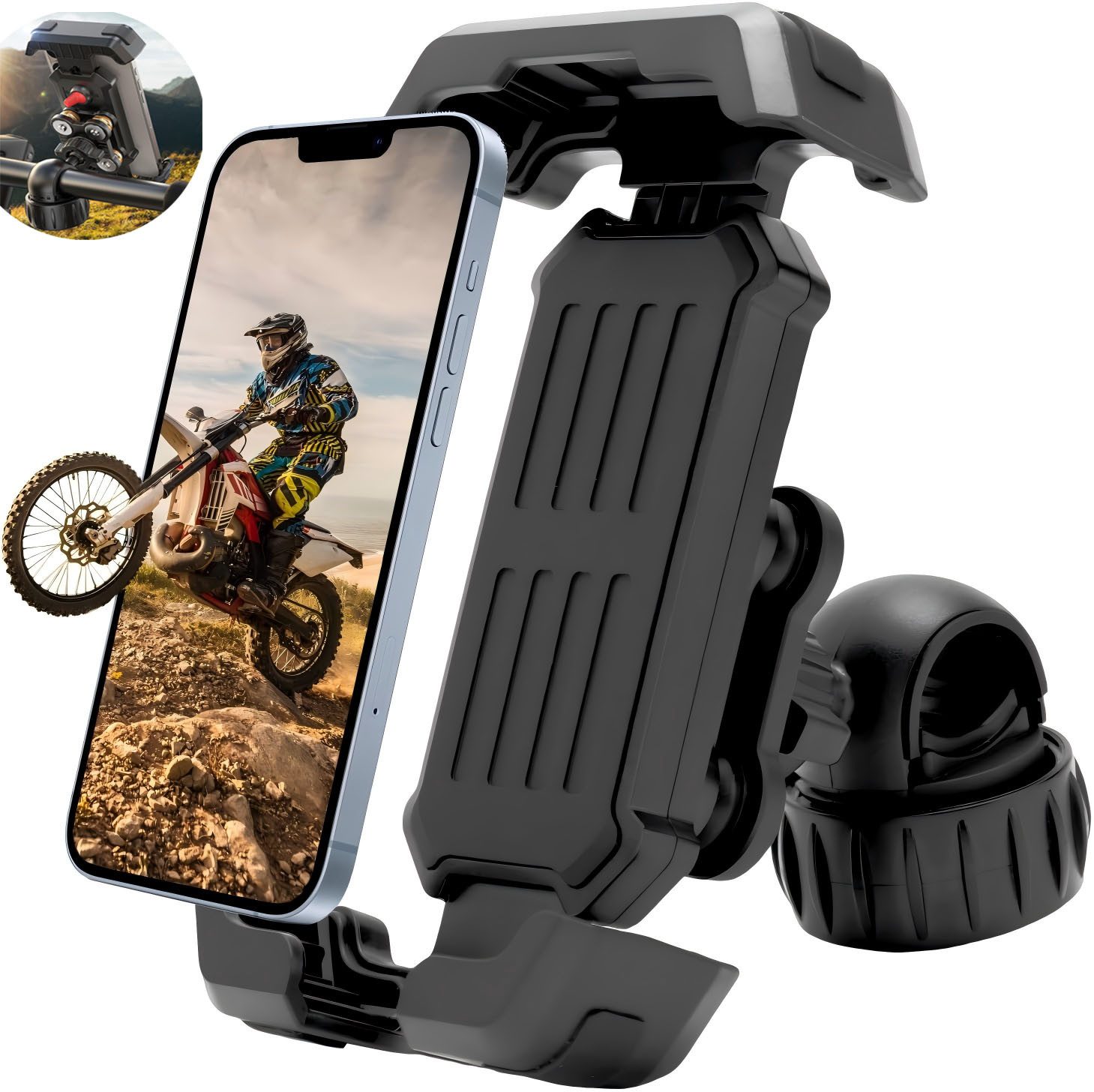 Handy-Halterung Handyhalterung Fahrrad & Motorrad mit Stoßdämpfer, 360° Drehbar
