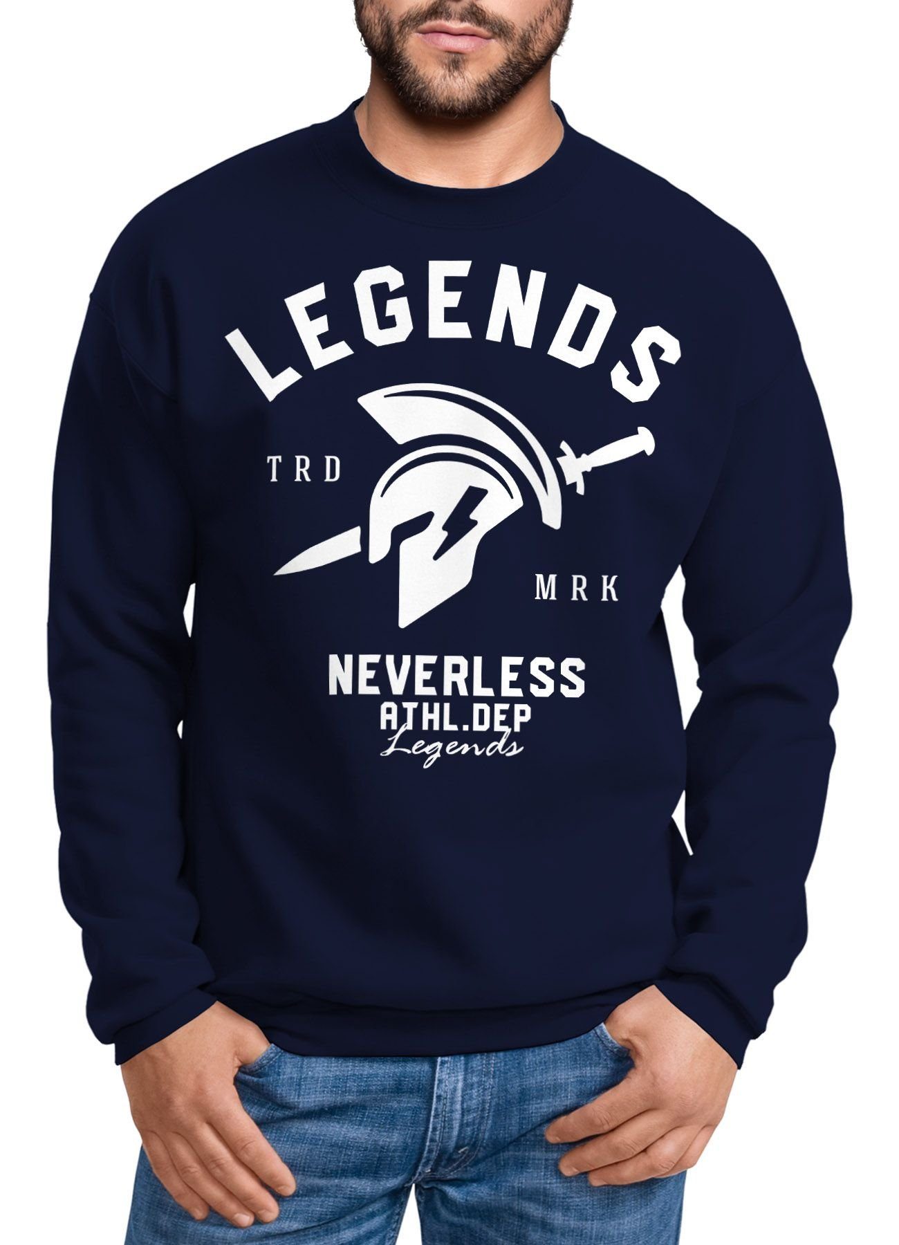 Neverless Sweatshirt Cooles Herren T-Shirt navy Gladiator Neverless® Sparta Sport Athletics Gym Fitness Legends