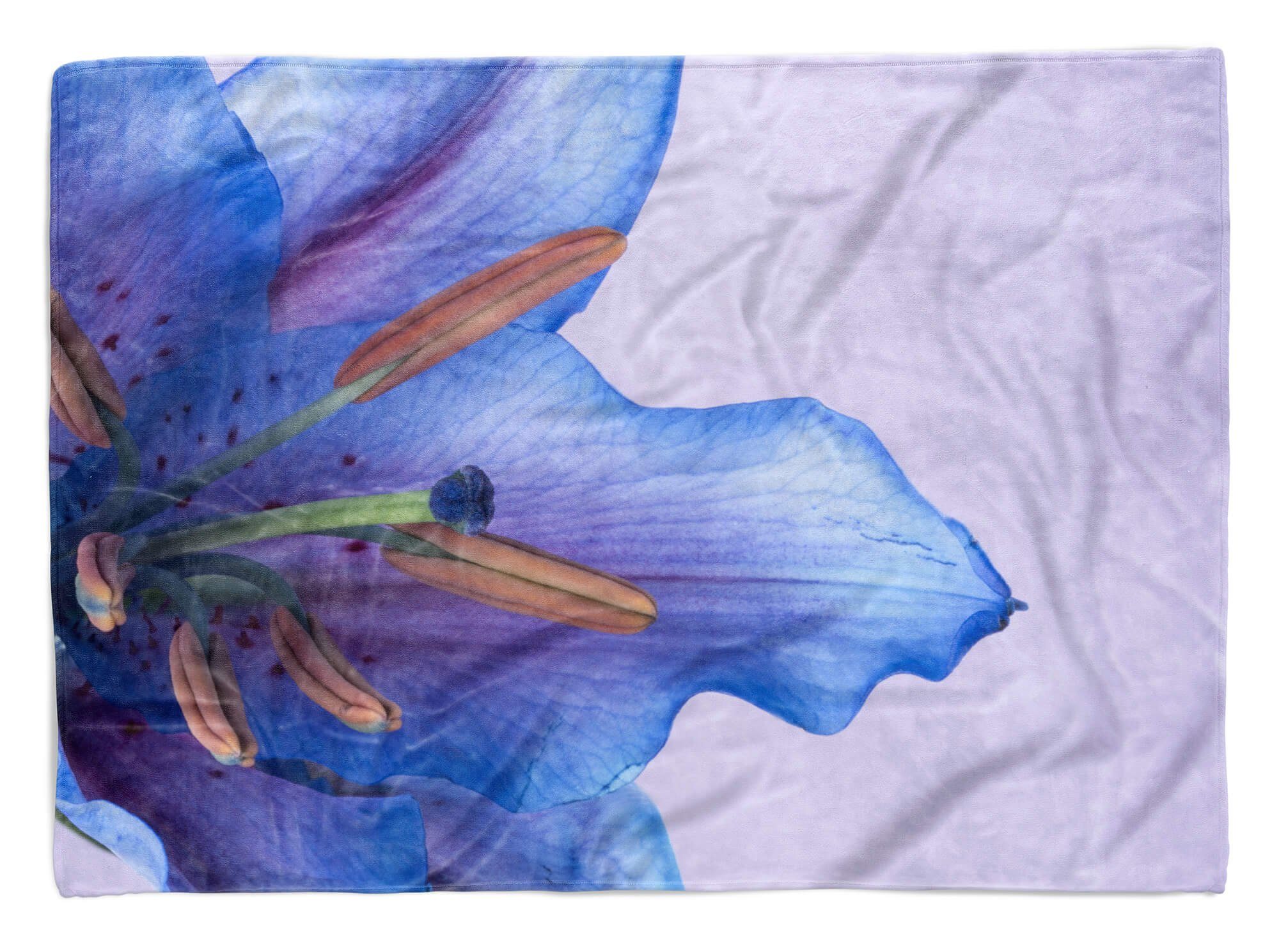 Art Nahauf, Strandhandtuch Sinus Handtücher Handtuch Handtuch Kuscheldecke mit Baumwolle-Polyester-Mix Blaue Fotomotiv (1-St), Blüte Saunatuch