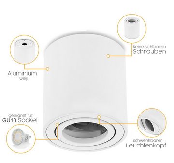 Sweet LED LED Deckenspots spots weiß GU10 5W Aluminium Aufbauspot 230V, Leuchtmittel wechselbar, Warmweiß, Deckenspot, Aufbaustrahler, Deckenaufbaustrahler