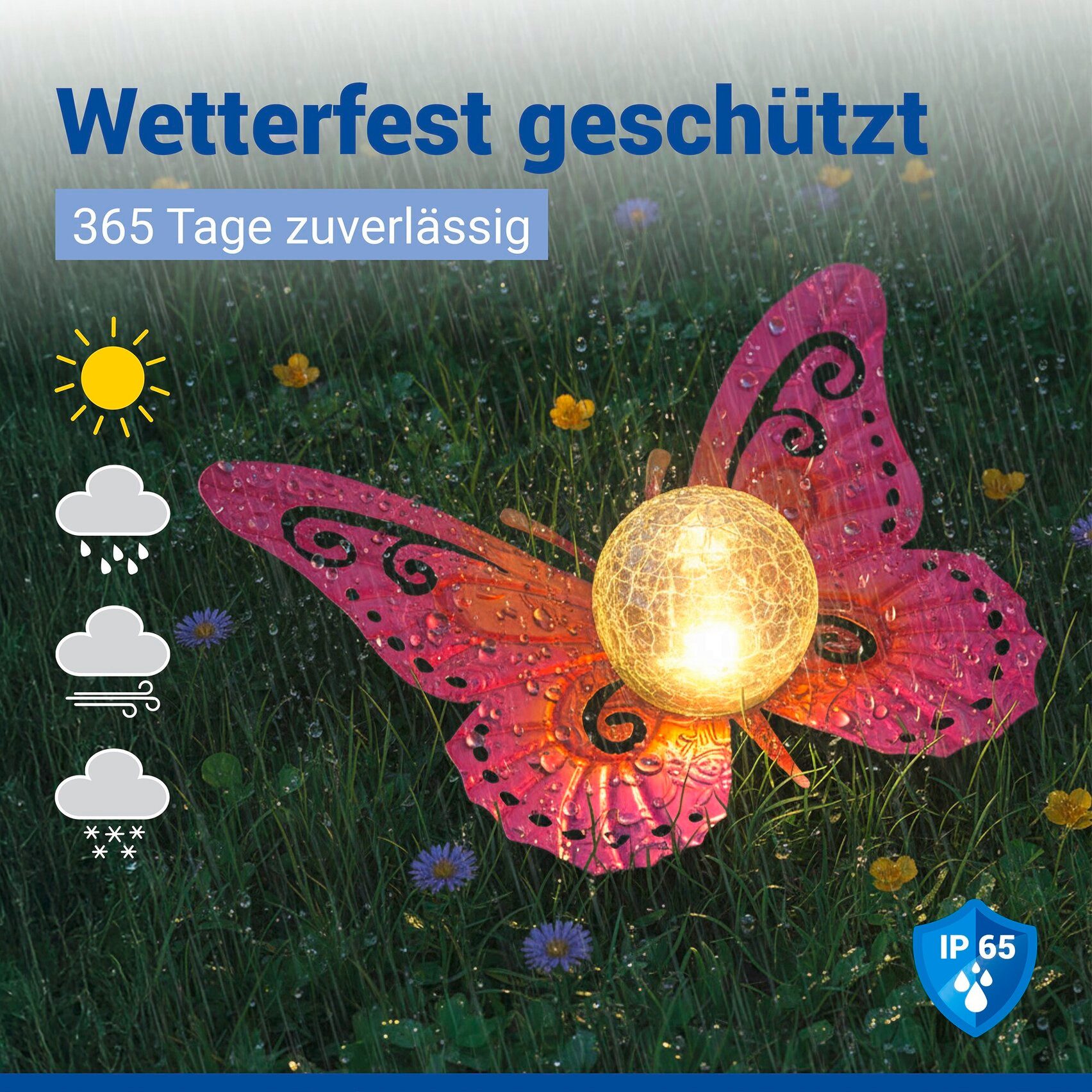 Maximex LED Gartenleuchte Modell Schmetterling, Ein-/Ausschalter, LED fest integriert, Warmweiß, dekorative Gartenbeleuchtung, solarbetrieben, witterungsbeständig