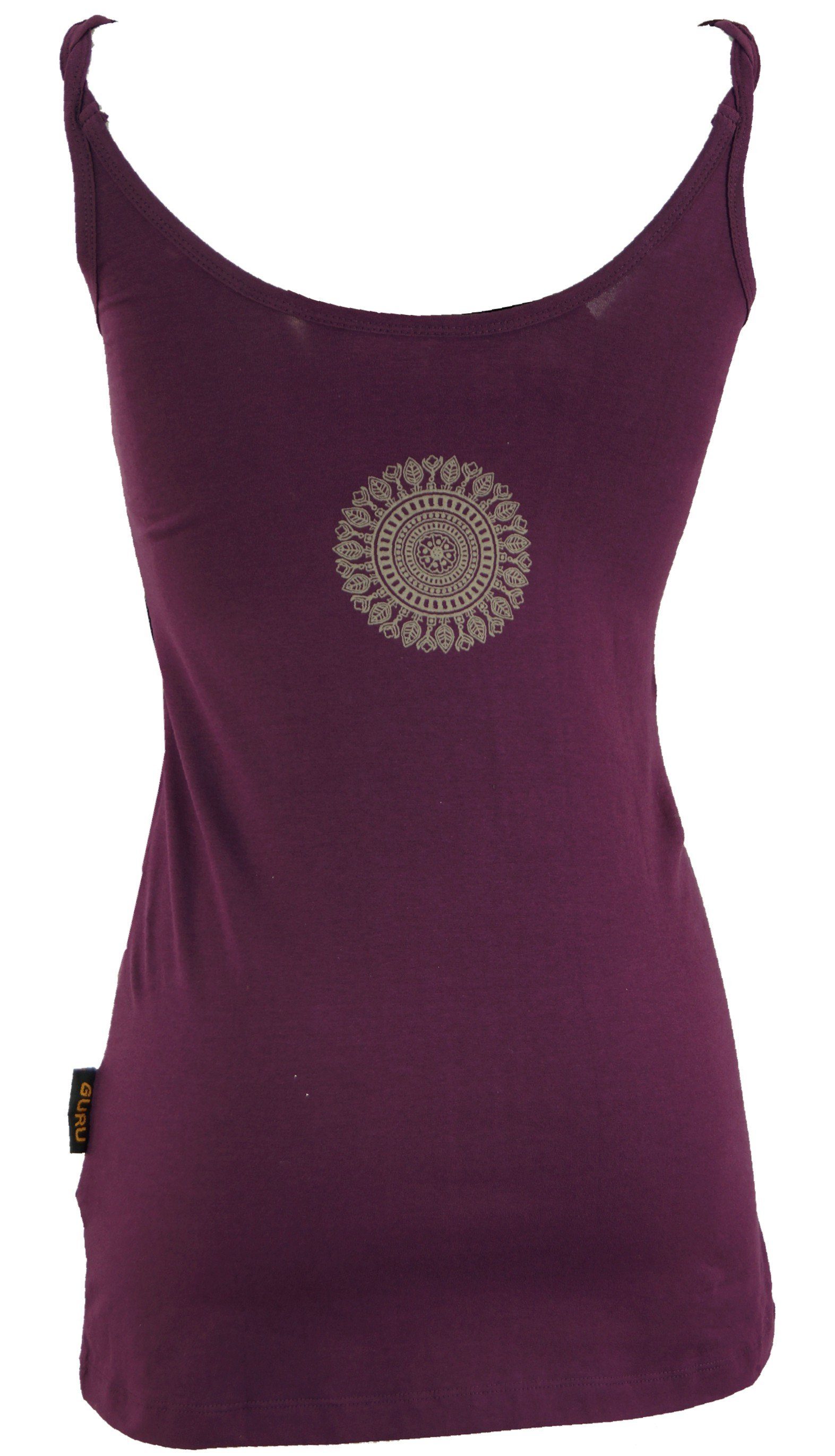 Guru-Shop T-Shirt Yoga-Top aus Bio-Baumwolle OM - plum Festival, Ethno Styl günstig online kaufen