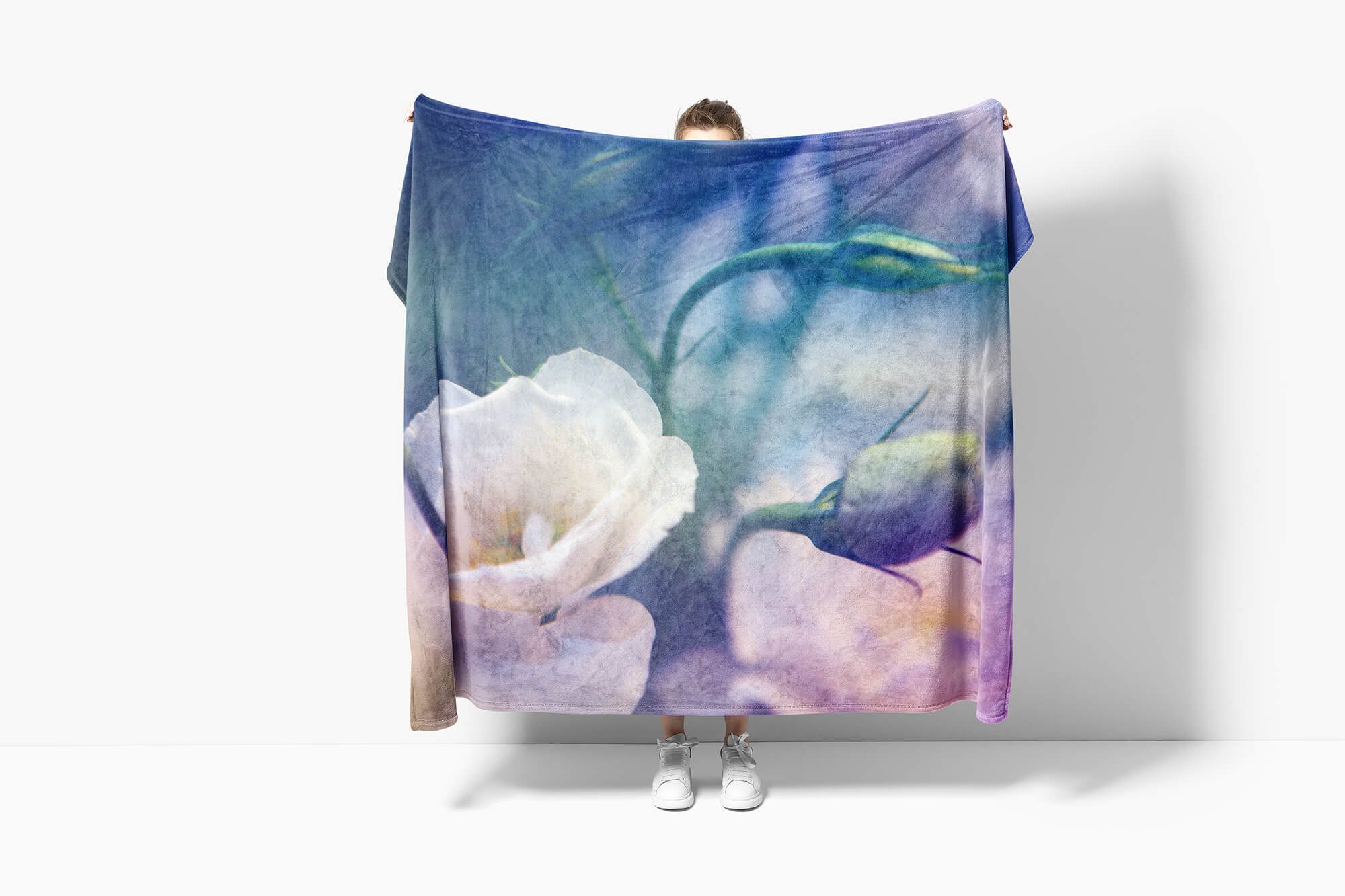 Sinus Art Handtücher Handtuch Weiße Kuscheldecke Blumen, Strandhandtuch Baumwolle-Polyester-Mix Fotomotiv Blüte (1-St), Handtuch mit Saunatuch