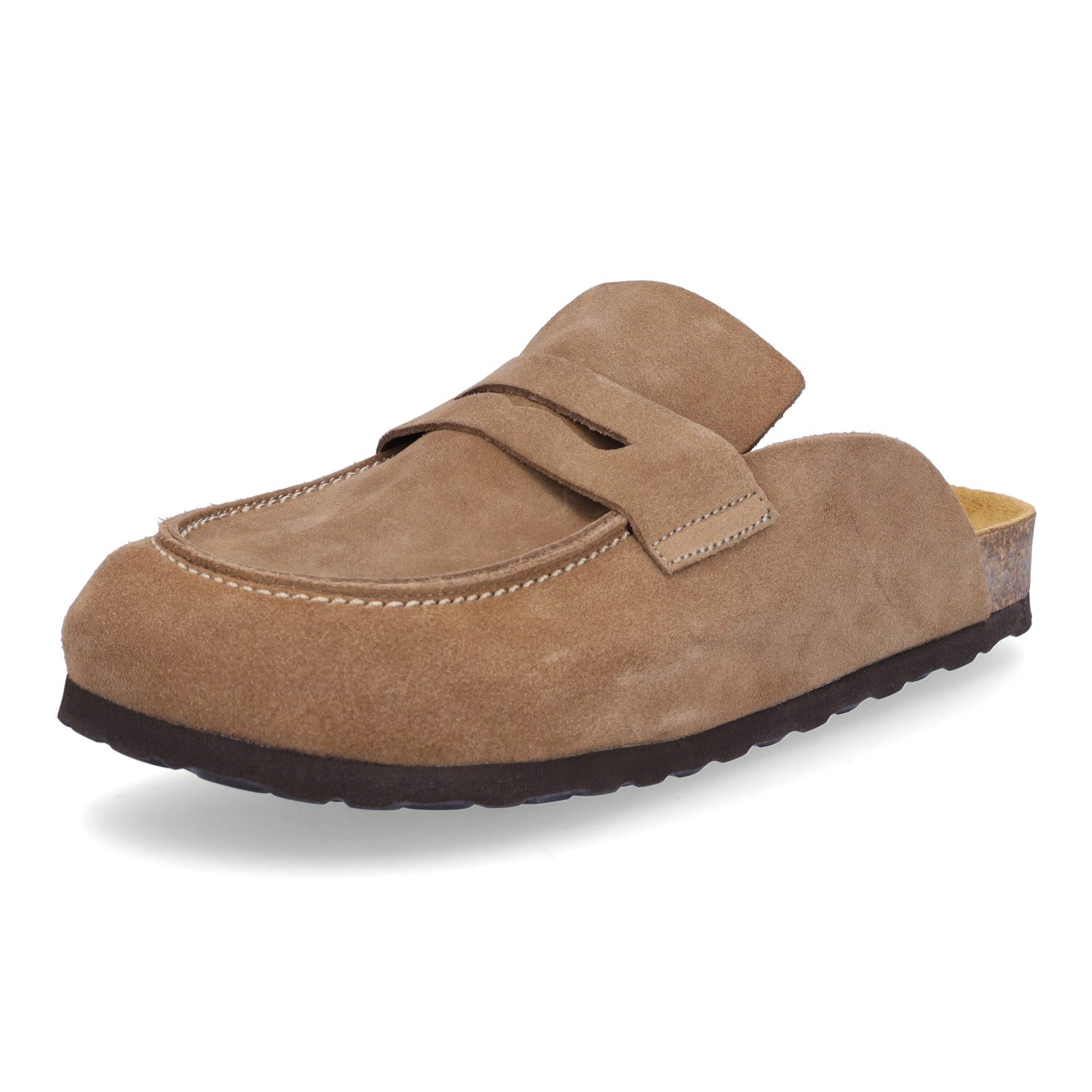 MIDS MIONA Damen Pantolette tan, Velourleder Clog im Mule-Stil mit ergonomi günstig online kaufen