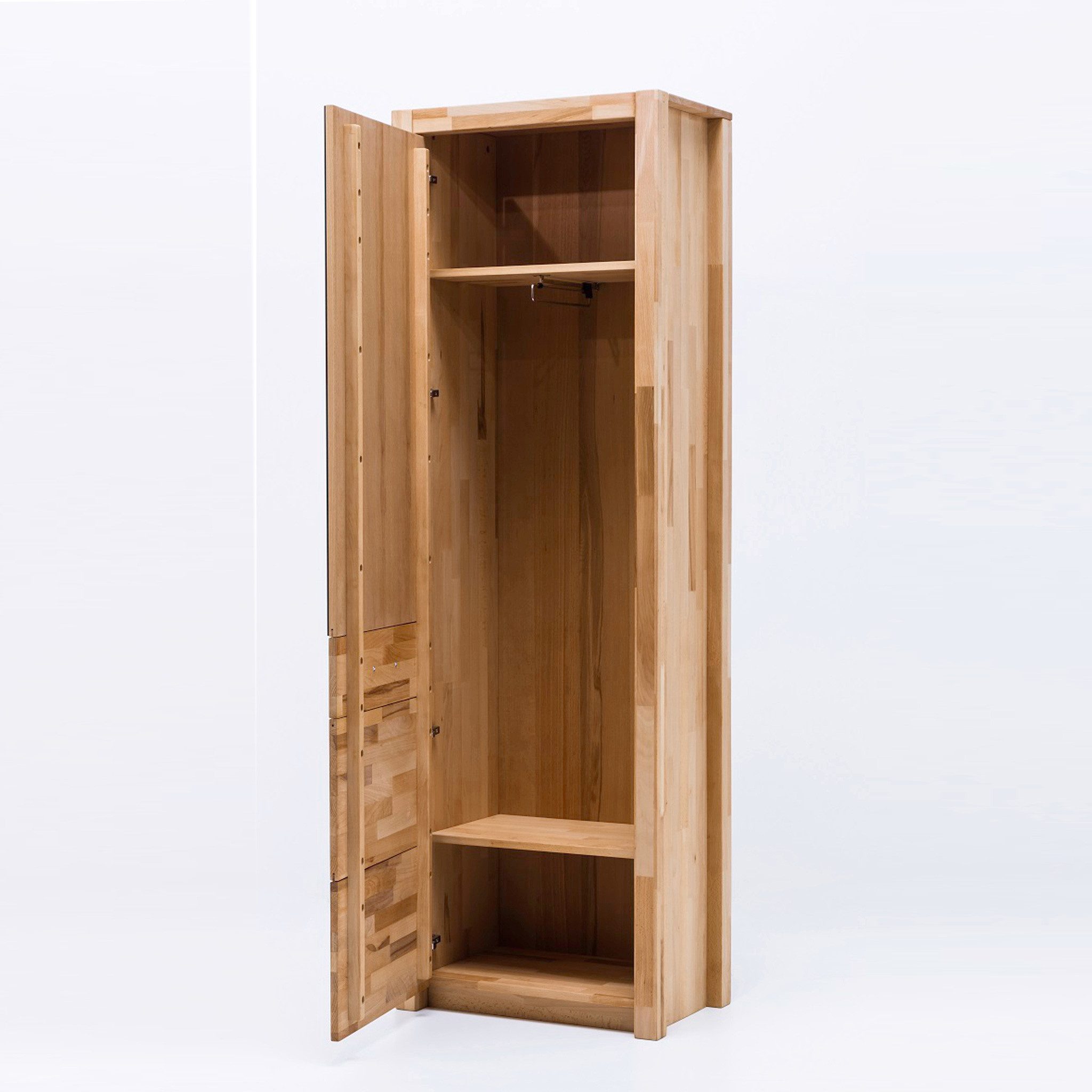 MCA furniture Garderobenschrank Garderobenschrank Fenja Kernbuche massiv 1-türig mit Spiegel 66 cm