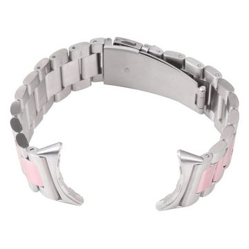 Wigento Smartwatch-Armband Für Google Pixel Watch 1 + 2 Stahl Metall Ersatz Armband Pink / Silber