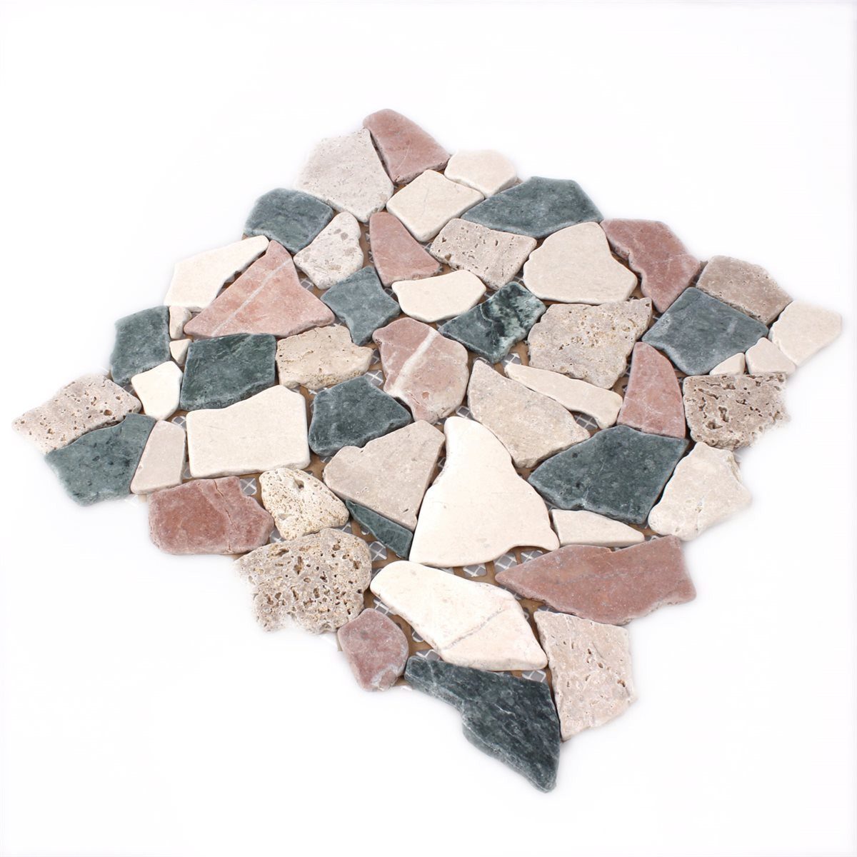 Mosafil Mosaikfliesen Marmor Bruch Naturstein Mosaikfliesen Solares Bunt, Naturstein 30.500x30.500, rot-beige-braun-grün, Verlegefertig auf ein Netz geklebt - Frostsicher - Wasserfest -