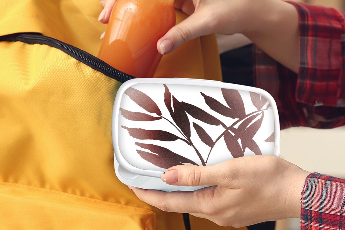 MuchoWow Lunchbox Blättern - und weiß für (2-tlg), für Abstrakt, Jungs - Kinder Design Erwachsene, und Kunststoff, Mädchen Brotbox Brotdose