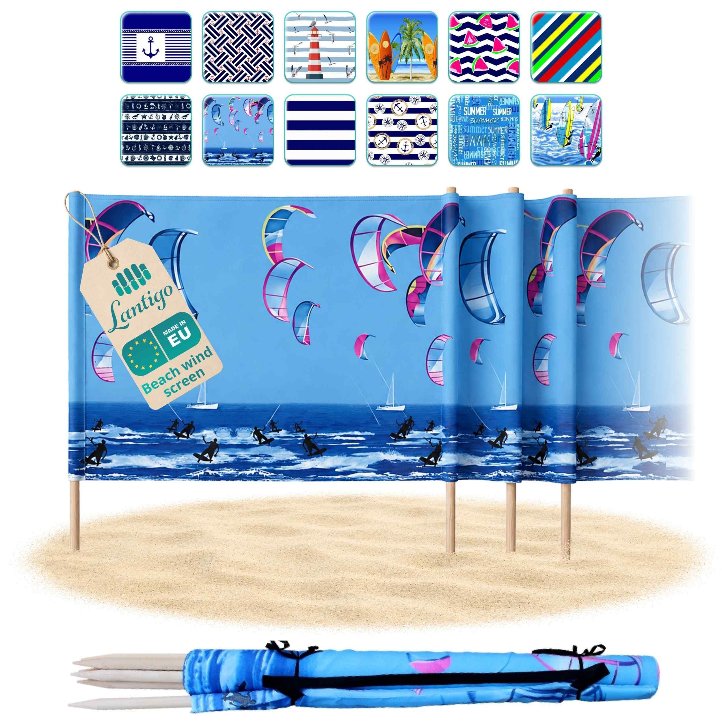 Lantigo Windschutz Sichtschutz Sonnenschutz Strandparavent aus Mikrofaser – portabel, (Kitesurfing, Länge: 4 m), - Faltbarer Sonnenschutz für Strand, Camping & Garten