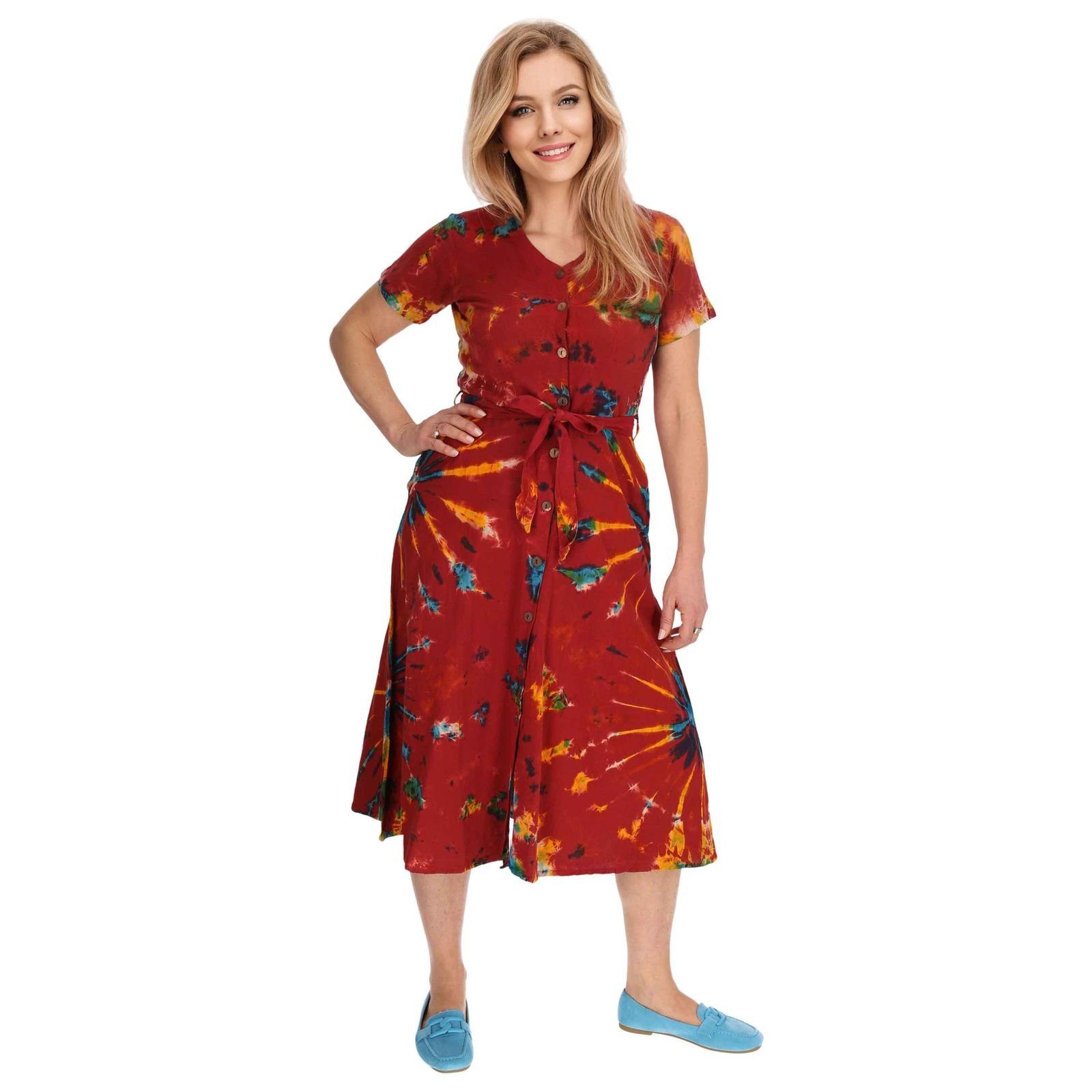 Sommerkleid Batik Tie MAGIE Dye Baumwoll Rot Boho Hippie UND Kleid Kleid KUNST Ibiza Latzhose