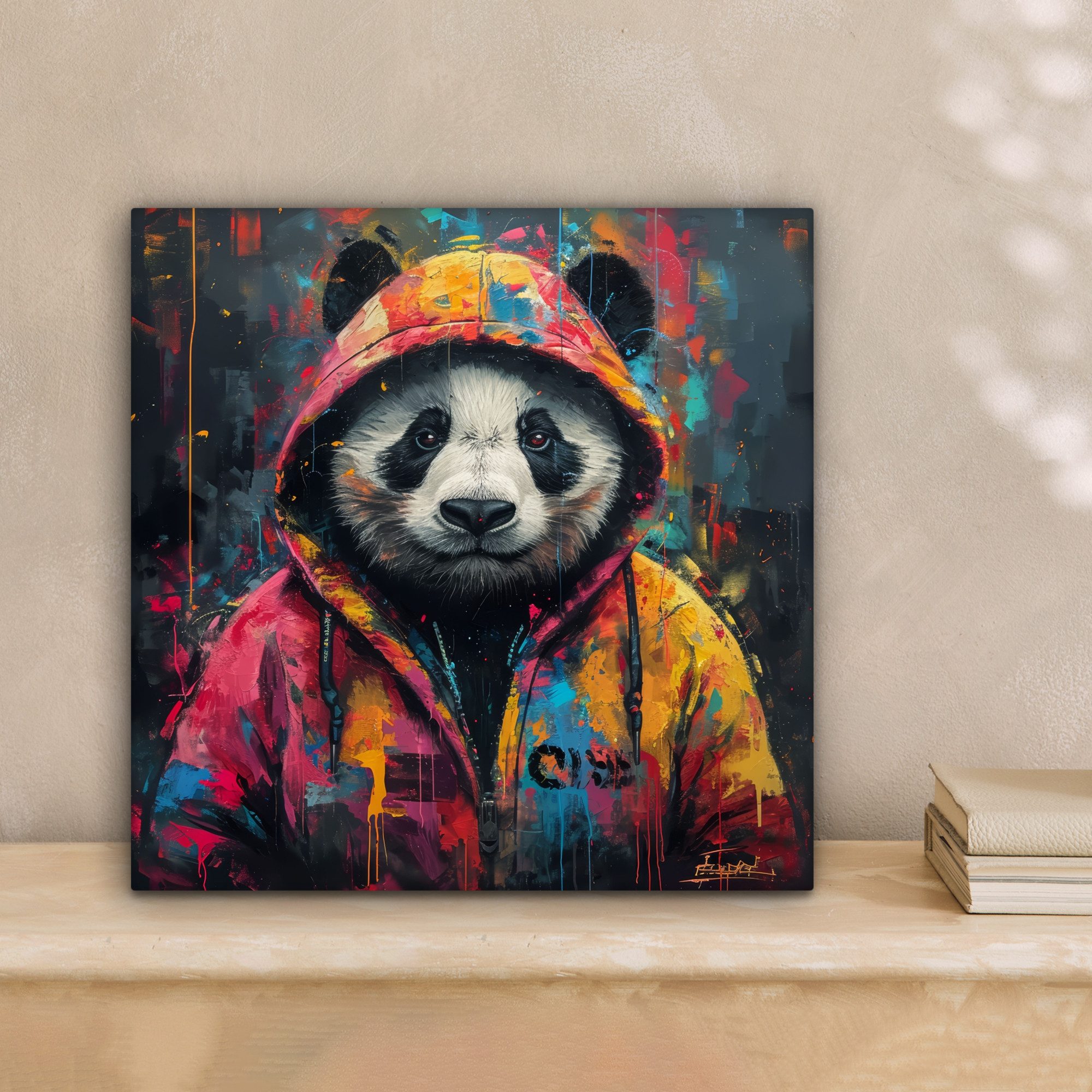 OneMillionCanvasses® Leinwandbild Graffiti - Panda - Mantel - Bunt - Straße günstig online kaufen