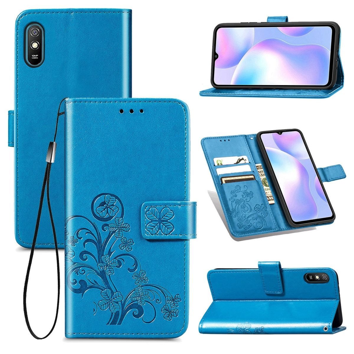 König Design Handyhülle Xiaomi Redmi 9A, Schutzhülle Schutztasche Case Cover Etuis Wallet Klapptasche Bookstyle