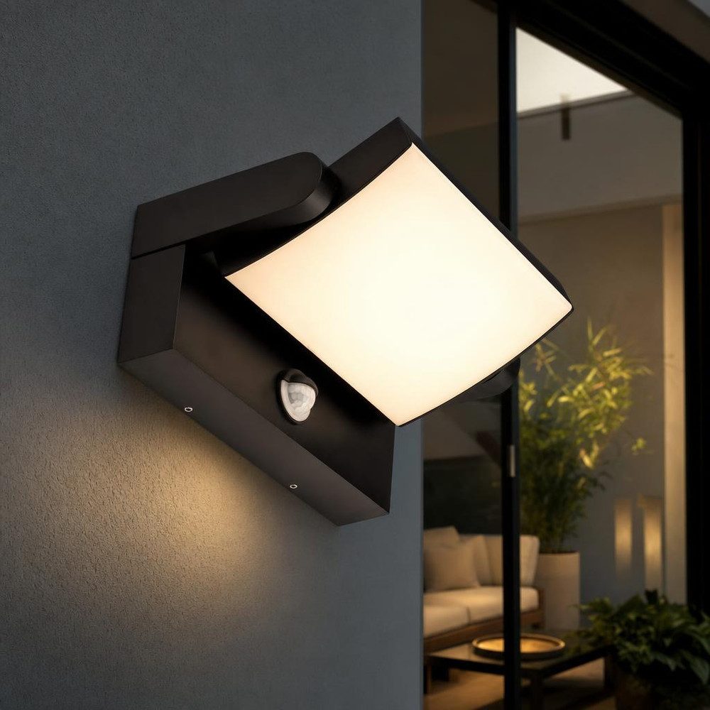 V-TAC LED Außen-Wandleuchte, LED-Leuchtmittel fest verbaut, Warmweiß, LED Wandleuchte Wandlampe Außen schwarz Bewegungsmelder L 21,2 cm